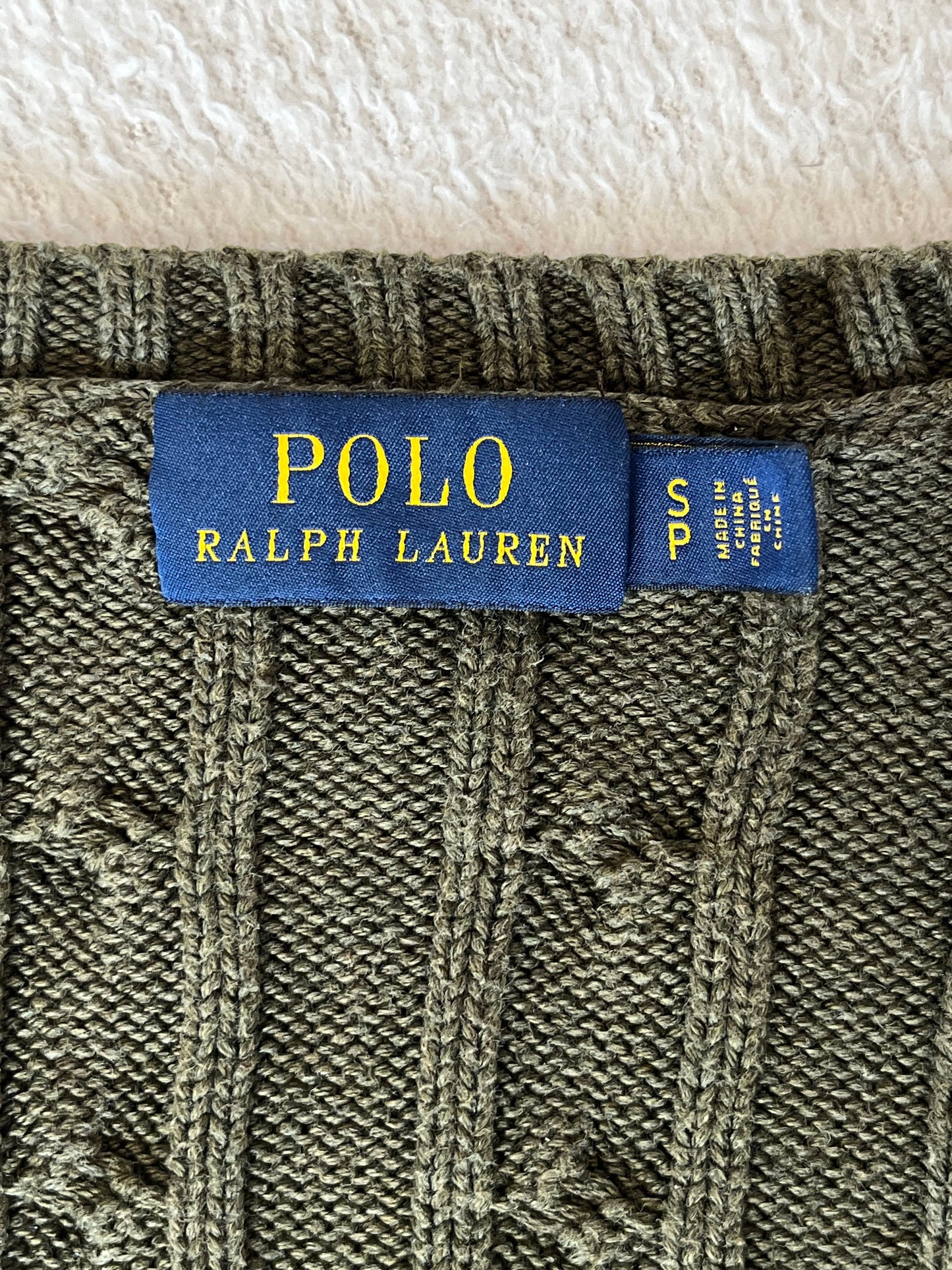 Pull col V torsadé kaki Ralph Lauren - S