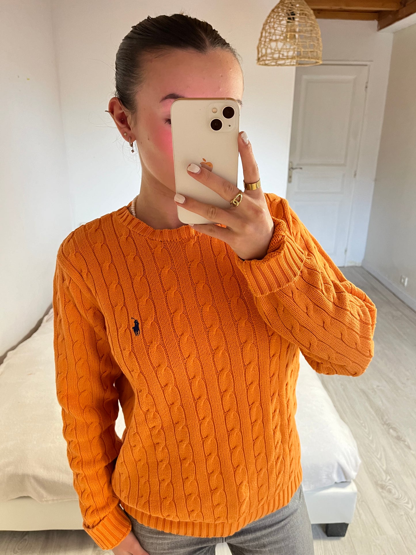 Pull torsadé col rond orange Ralph Lauren - L