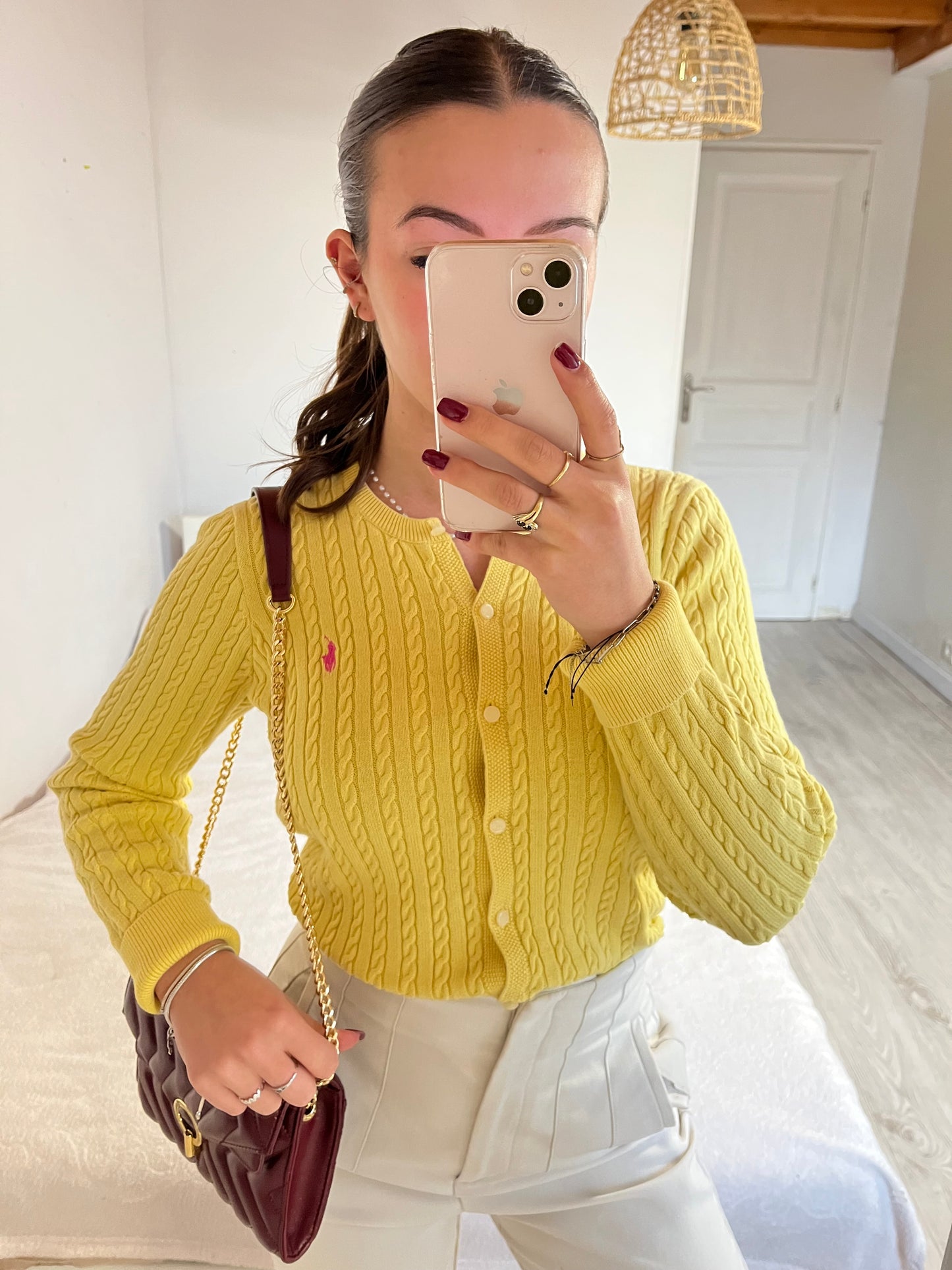 Gilet torsadé jaune pastel Ralph Lauren - S