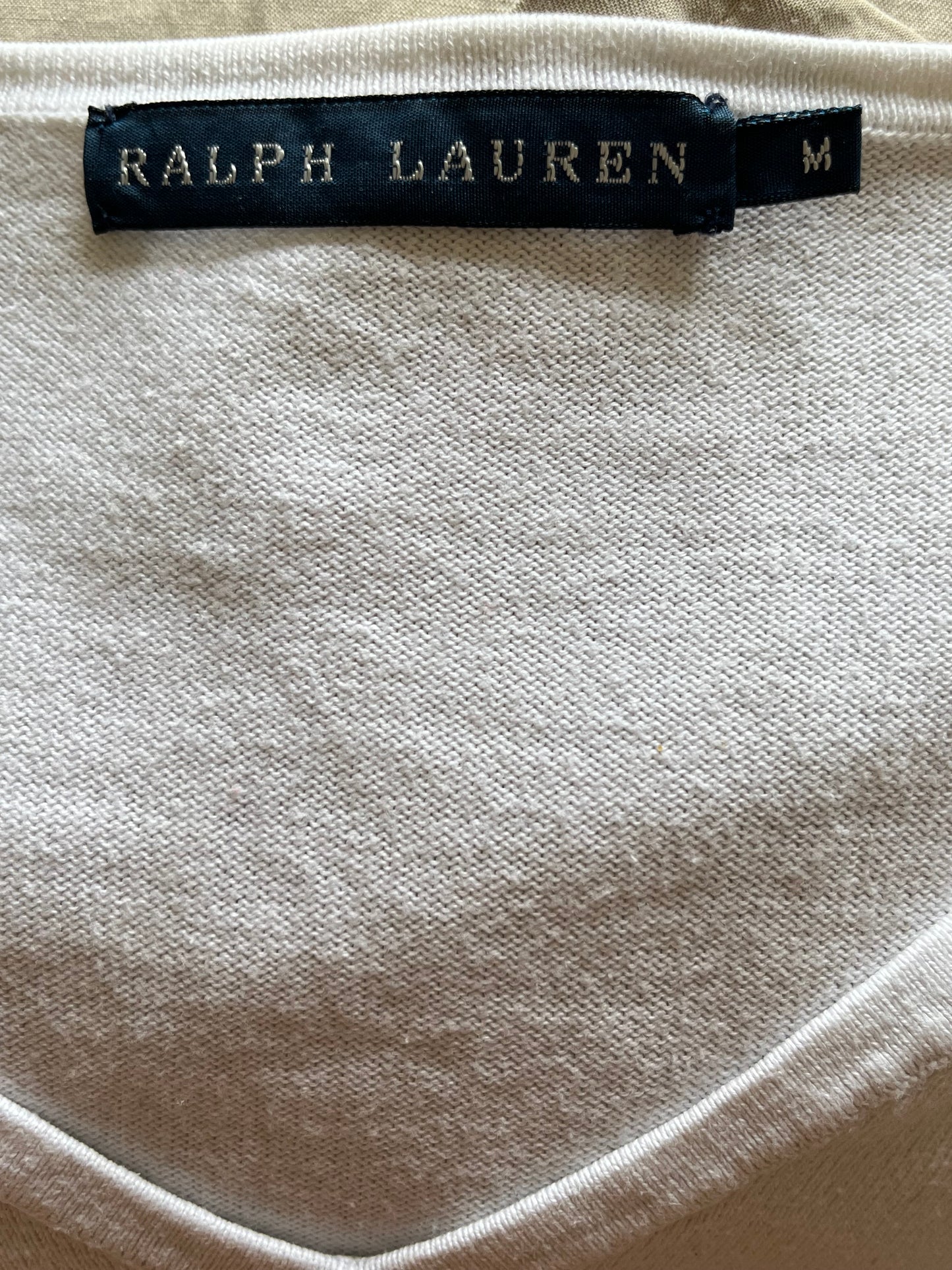 Pull col V blanc Ralph Lauren - M