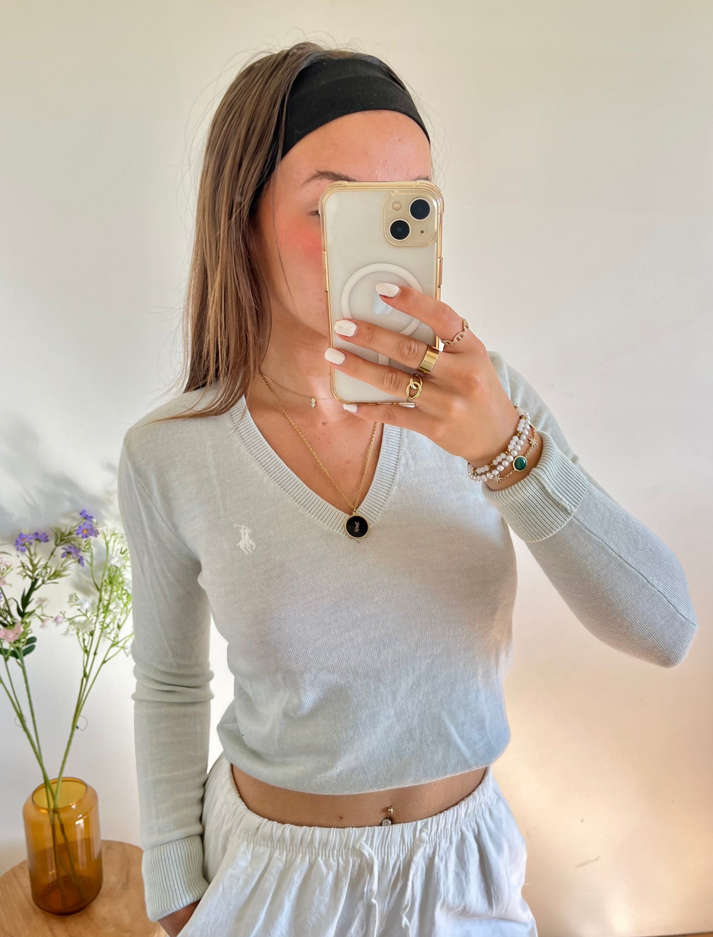 Pull col V vert laine Ralph Lauren - S