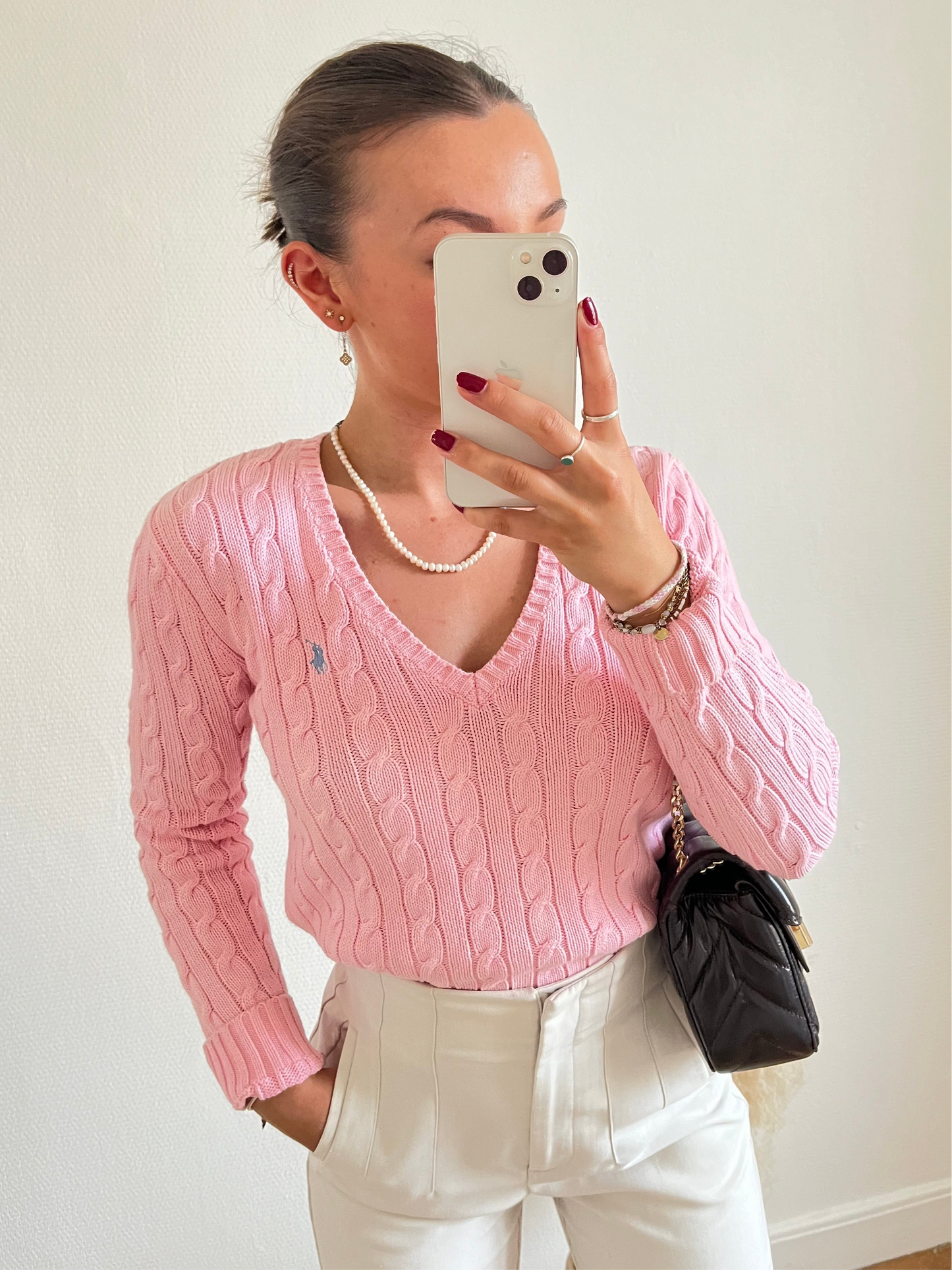 Pull torsadé rose pastel Ralph Lauren - S