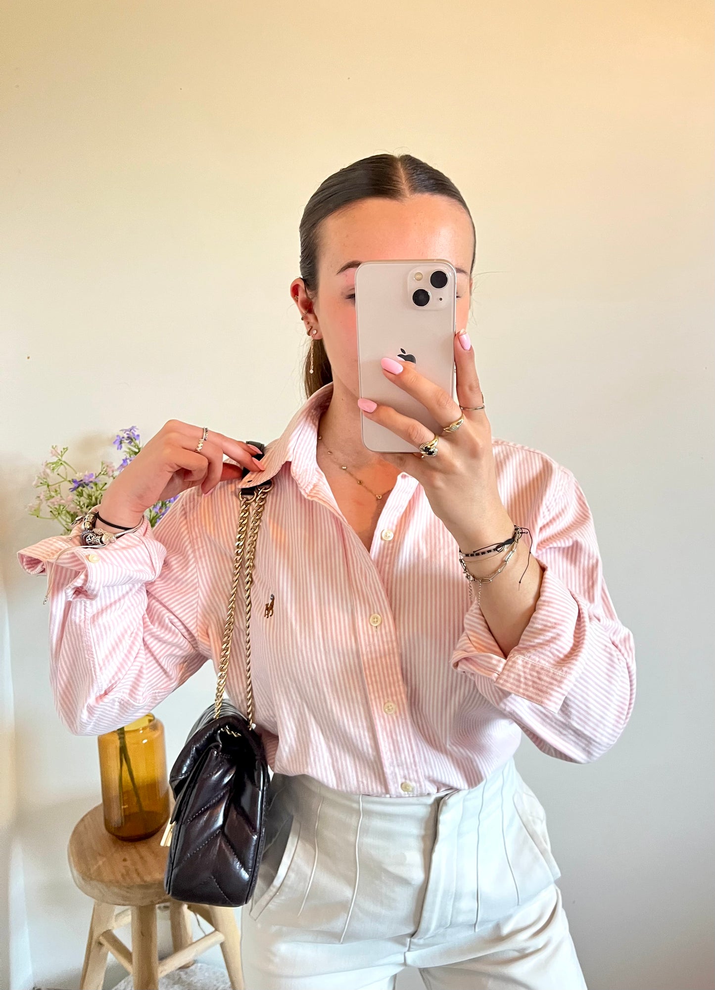 Chemise rayée rose pastel Ralph Lauren - M/L.