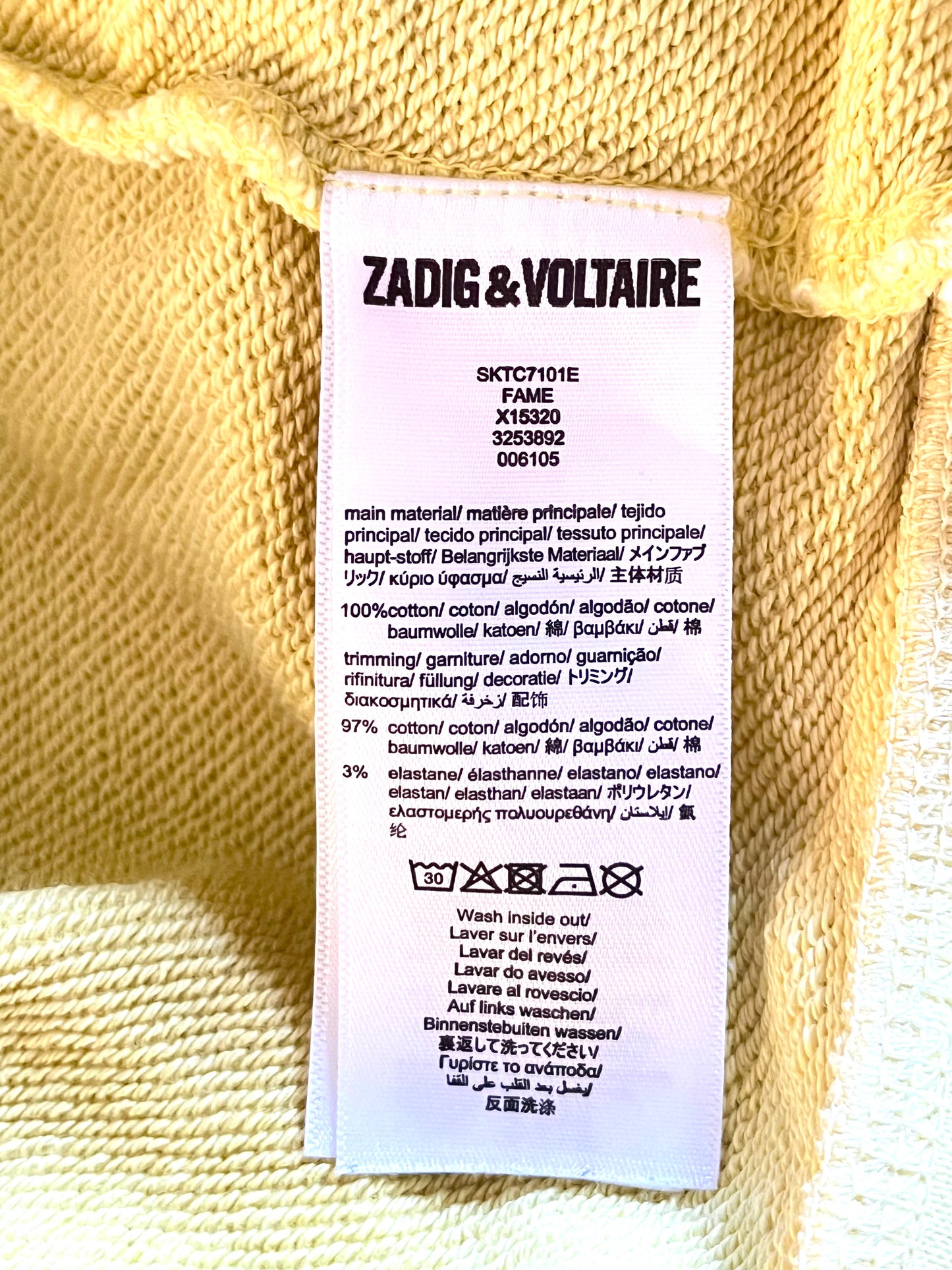 Sweat col rond jaune pastel Zadig & Voltaire - XS