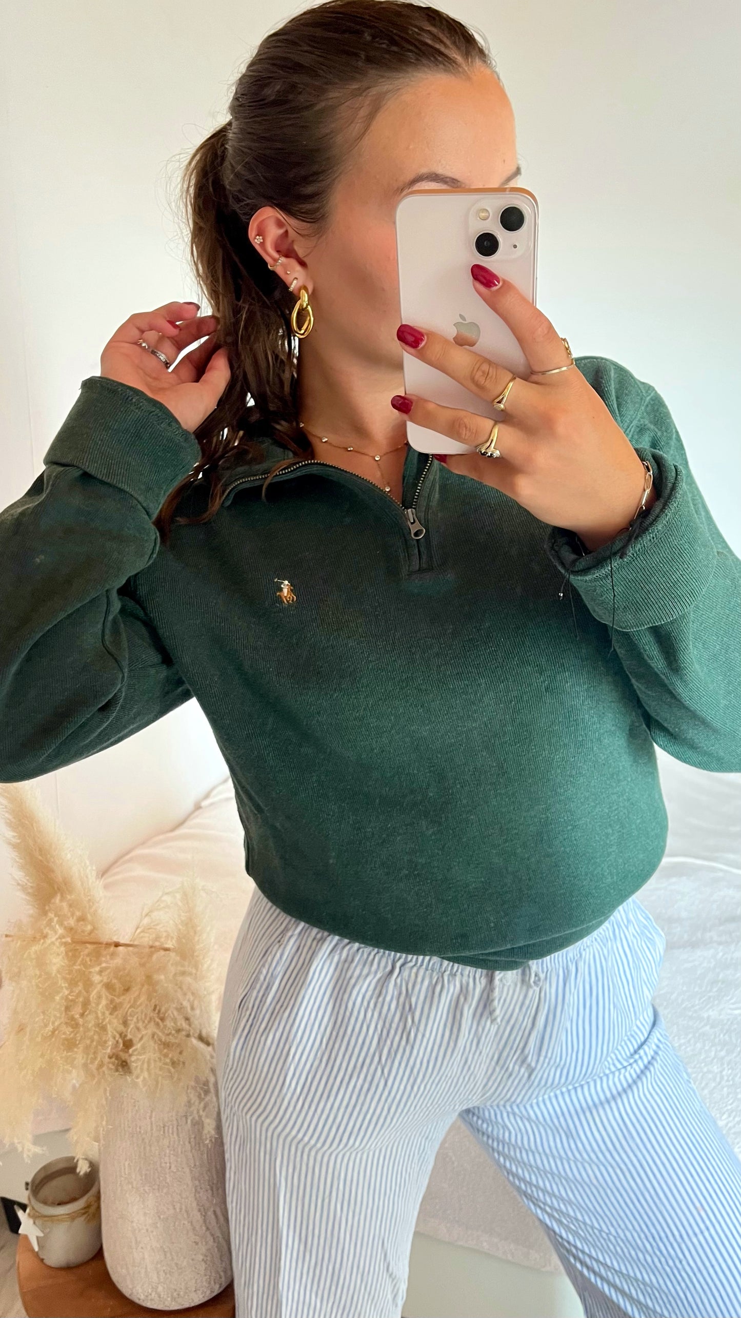 Pull demi-zip vert Ralph Lauren - M femme / S homme
