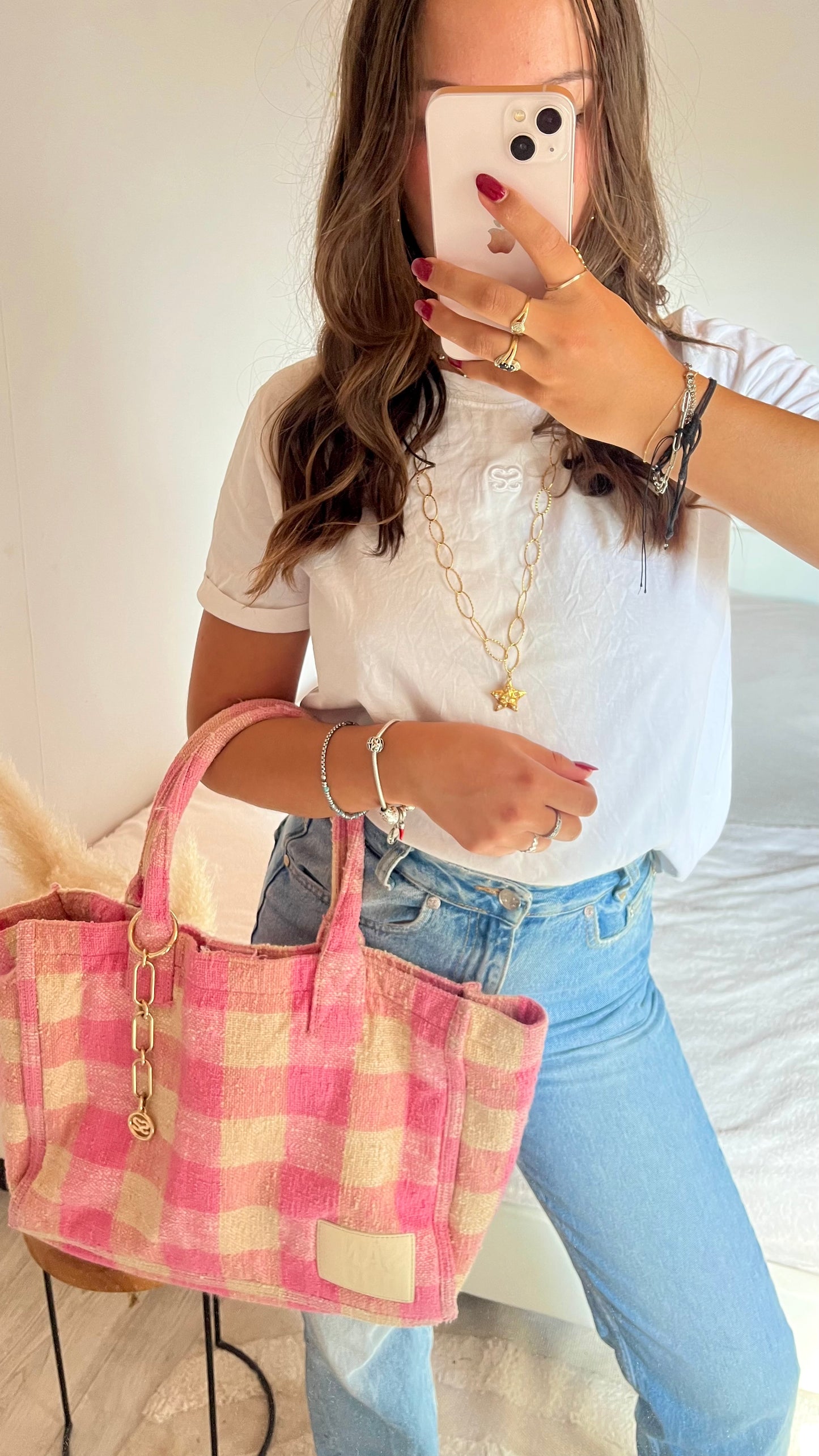 Sac cabas tweed rose Sandro