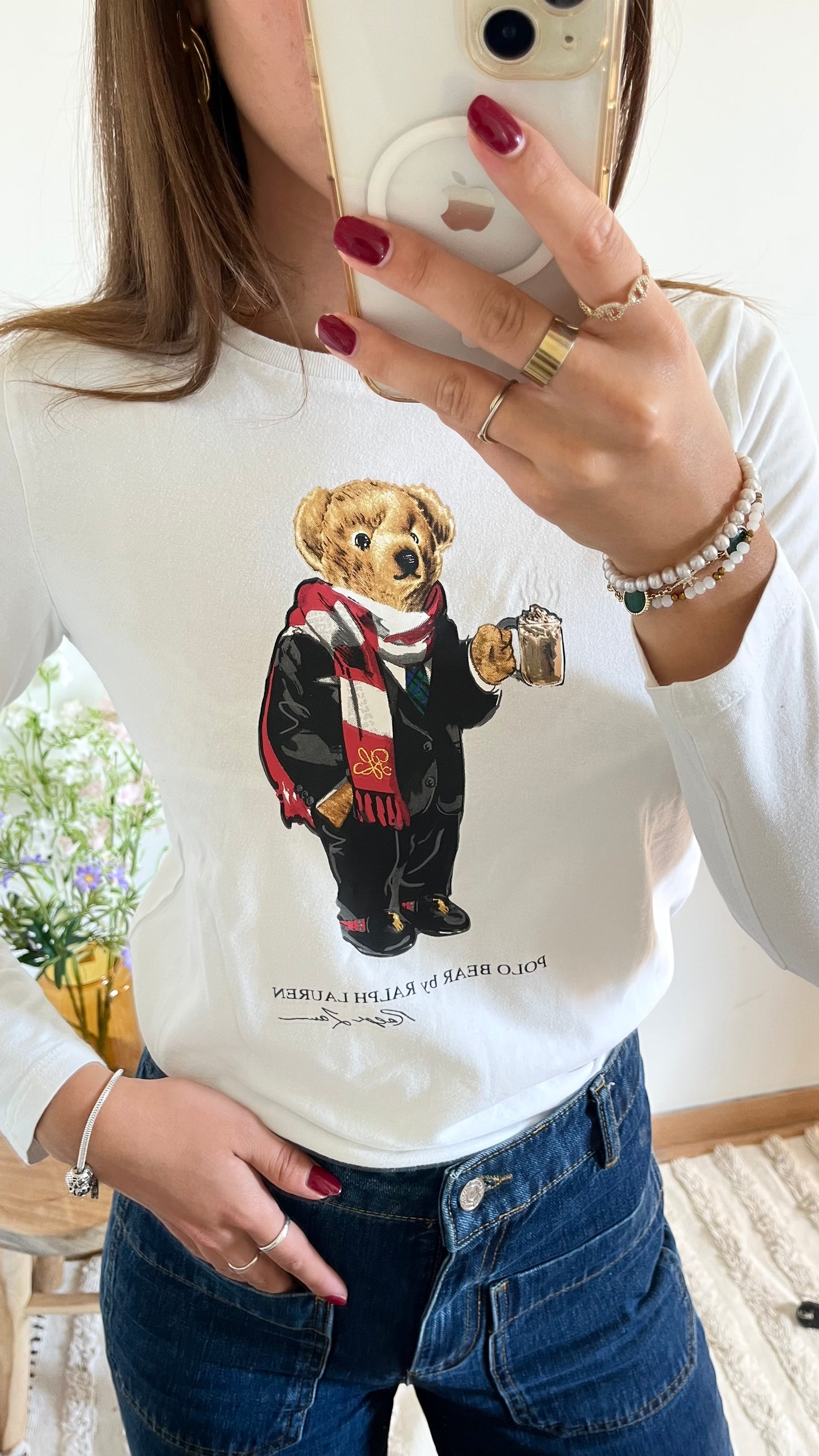 T-shirt manches longues blanc nounours - XS