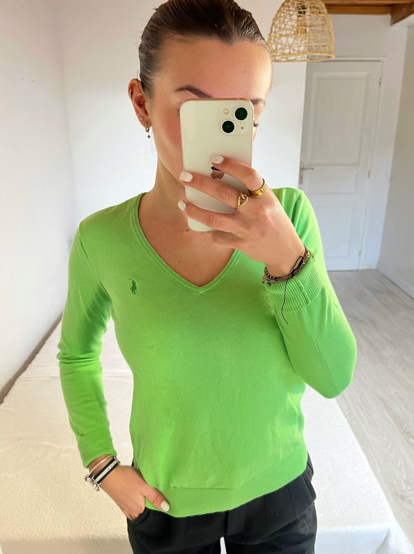 Pull col V vert pomme Ralph Lauren - S