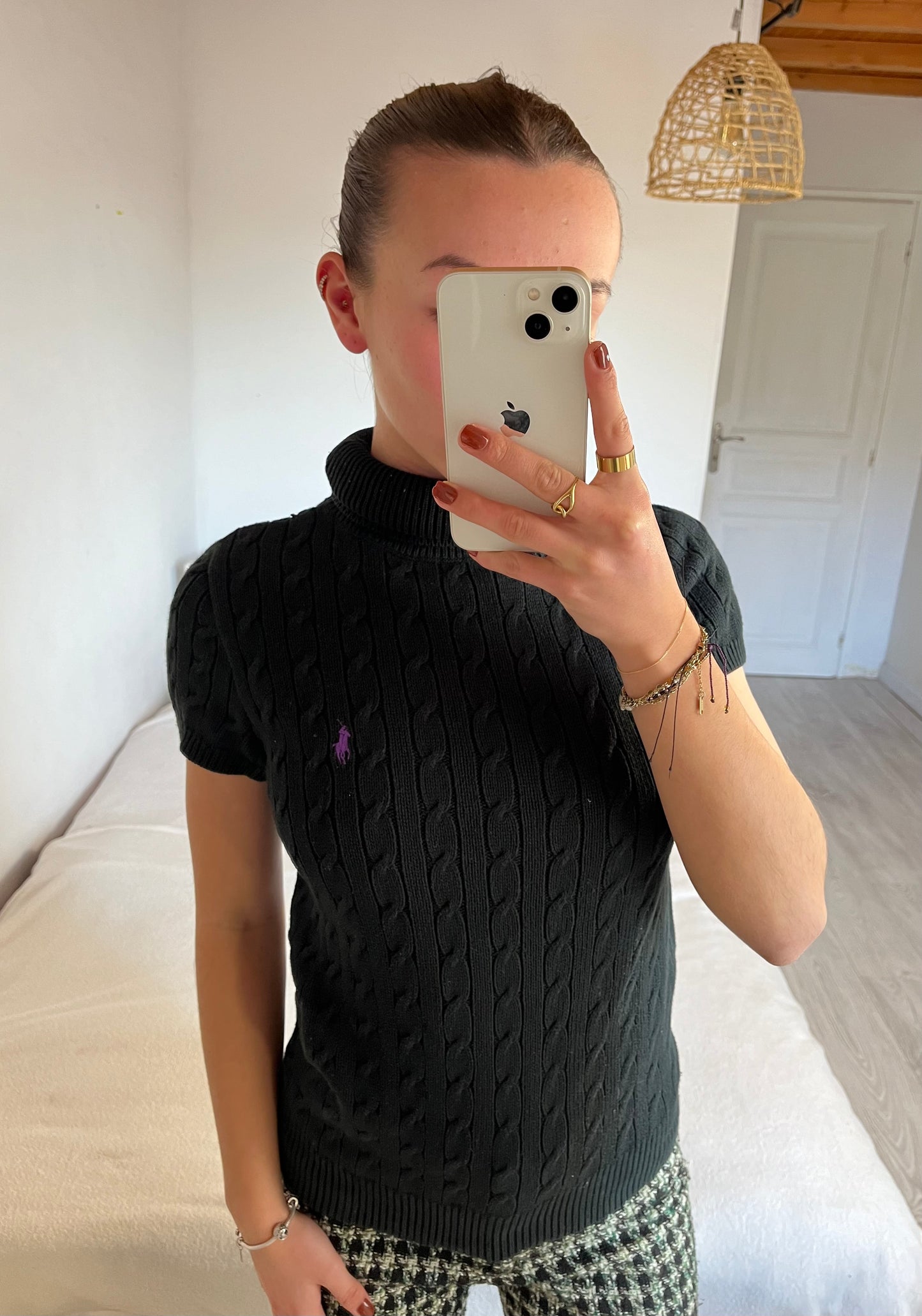 T-shirt col roulé torsadé noir Ralph Lauren - S