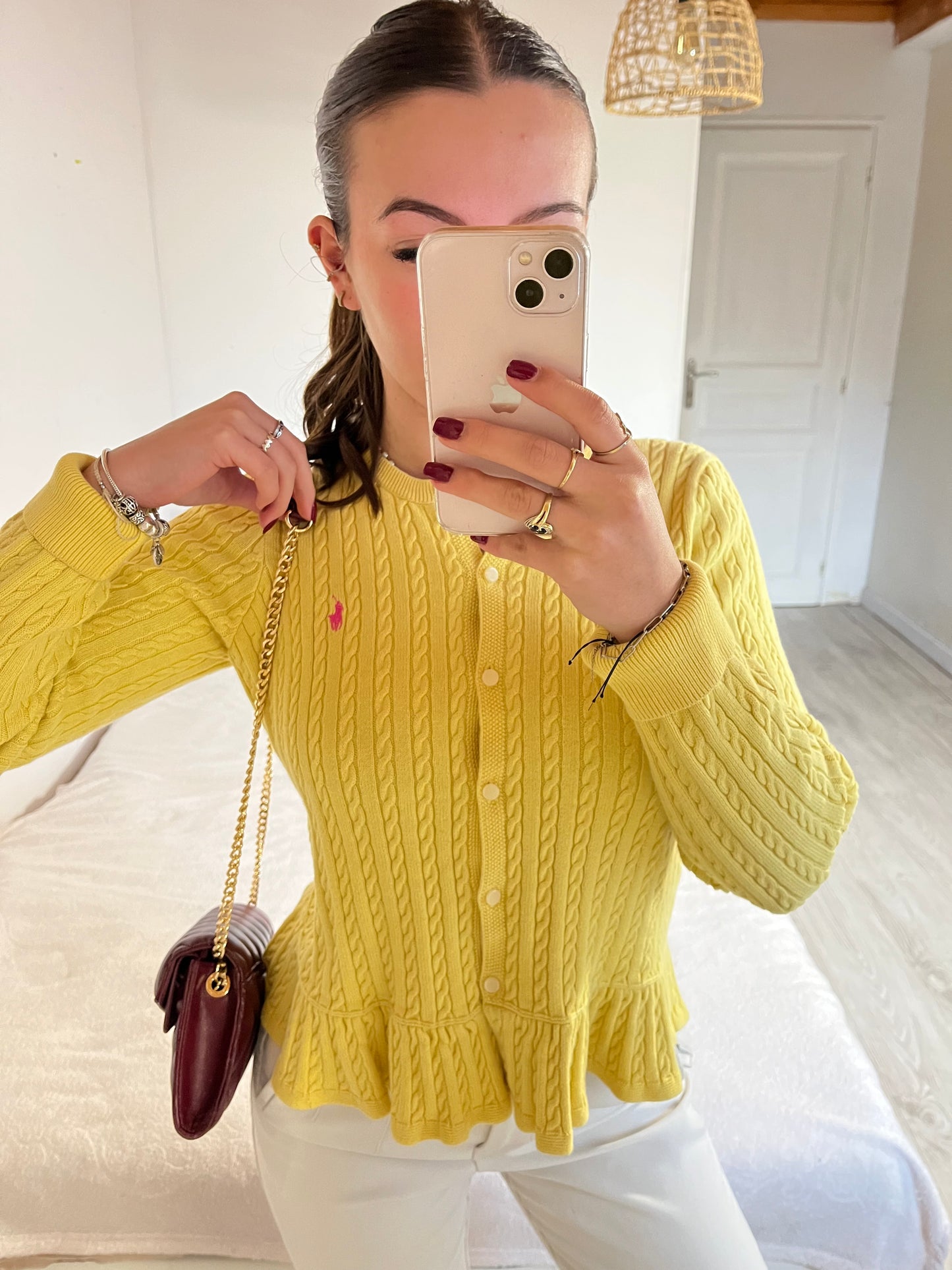 Gilet torsadé jaune pastel Ralph Lauren - S