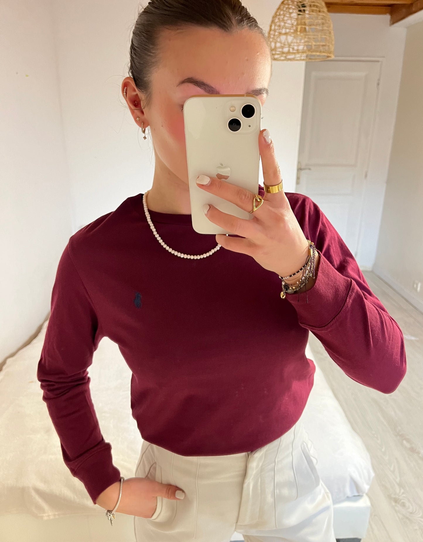 Pull col rond bordeaux Ralph Lauren - XS