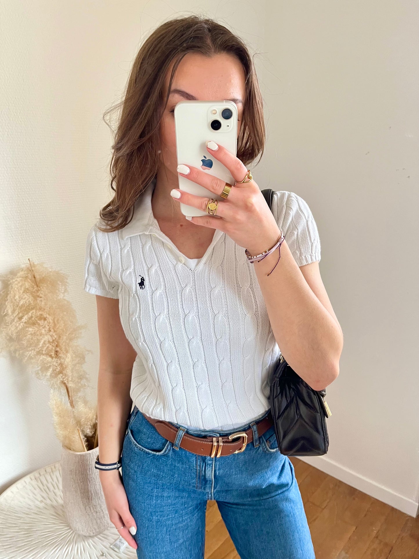 Polo torsadé manche courte blanc Ralph Lauren - M