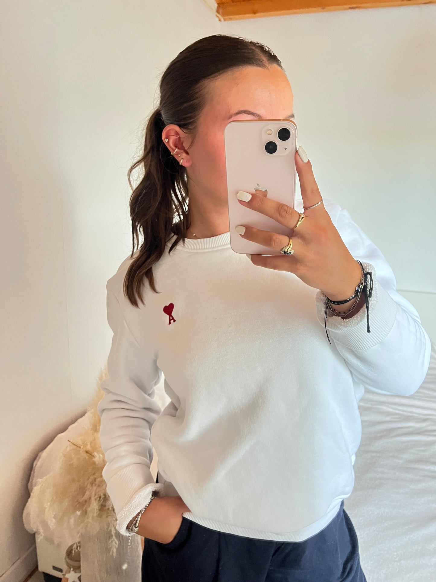 Pull col rond blanc Ami Paris - M