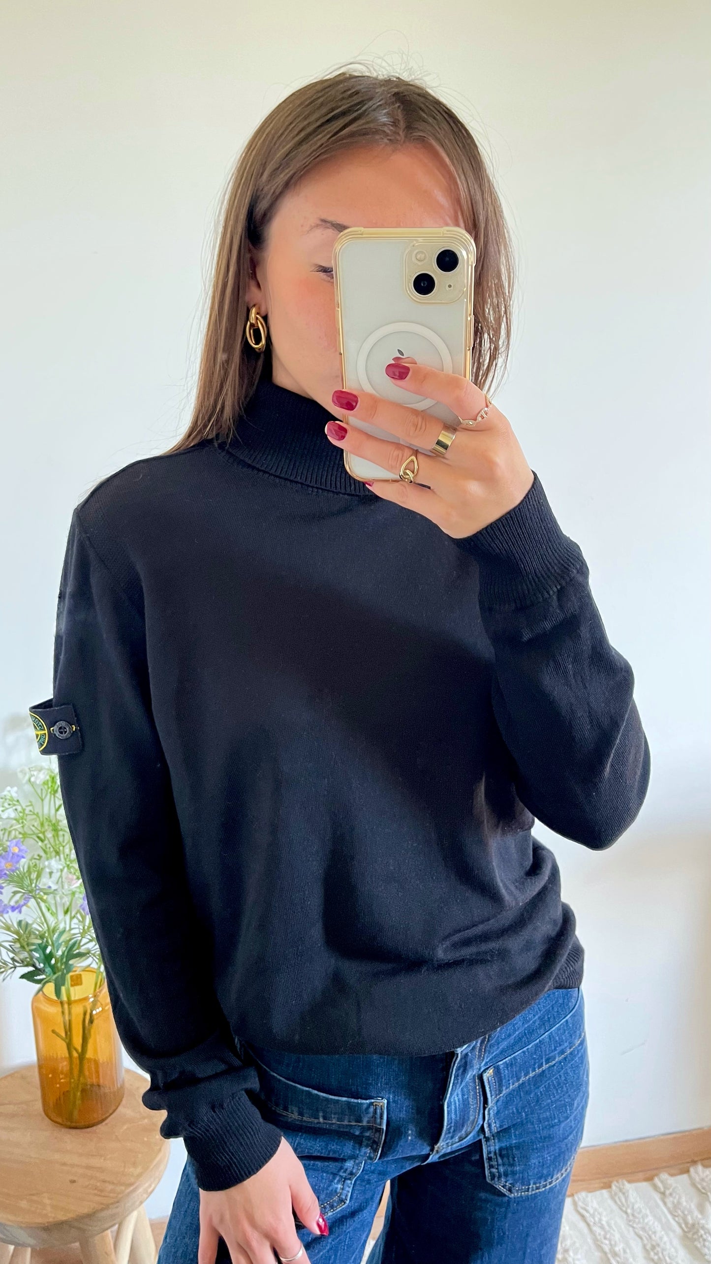 Pull col roulé noir laine Stone Island - M