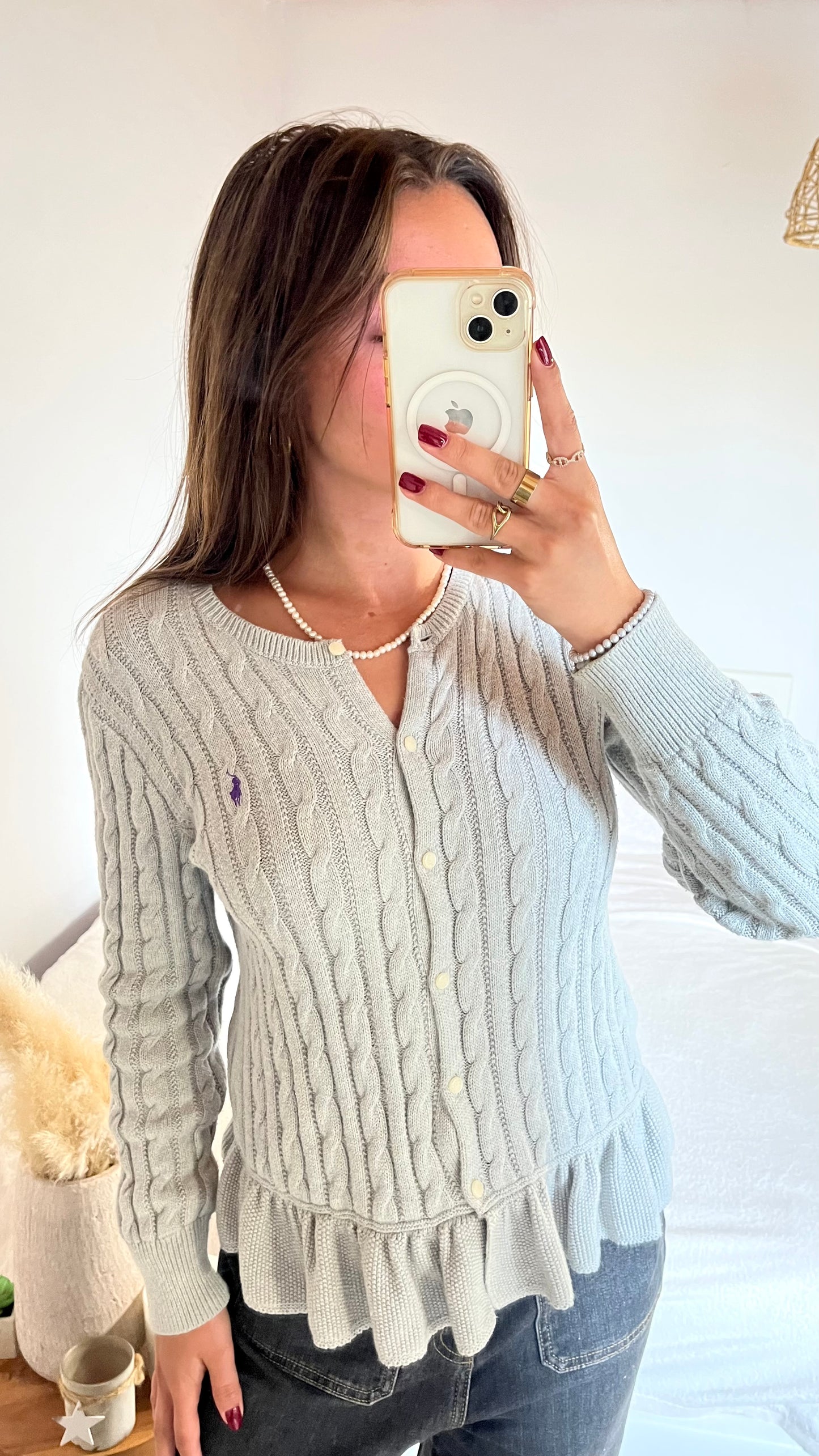Gilet torsadé gris Ralph Lauren - S