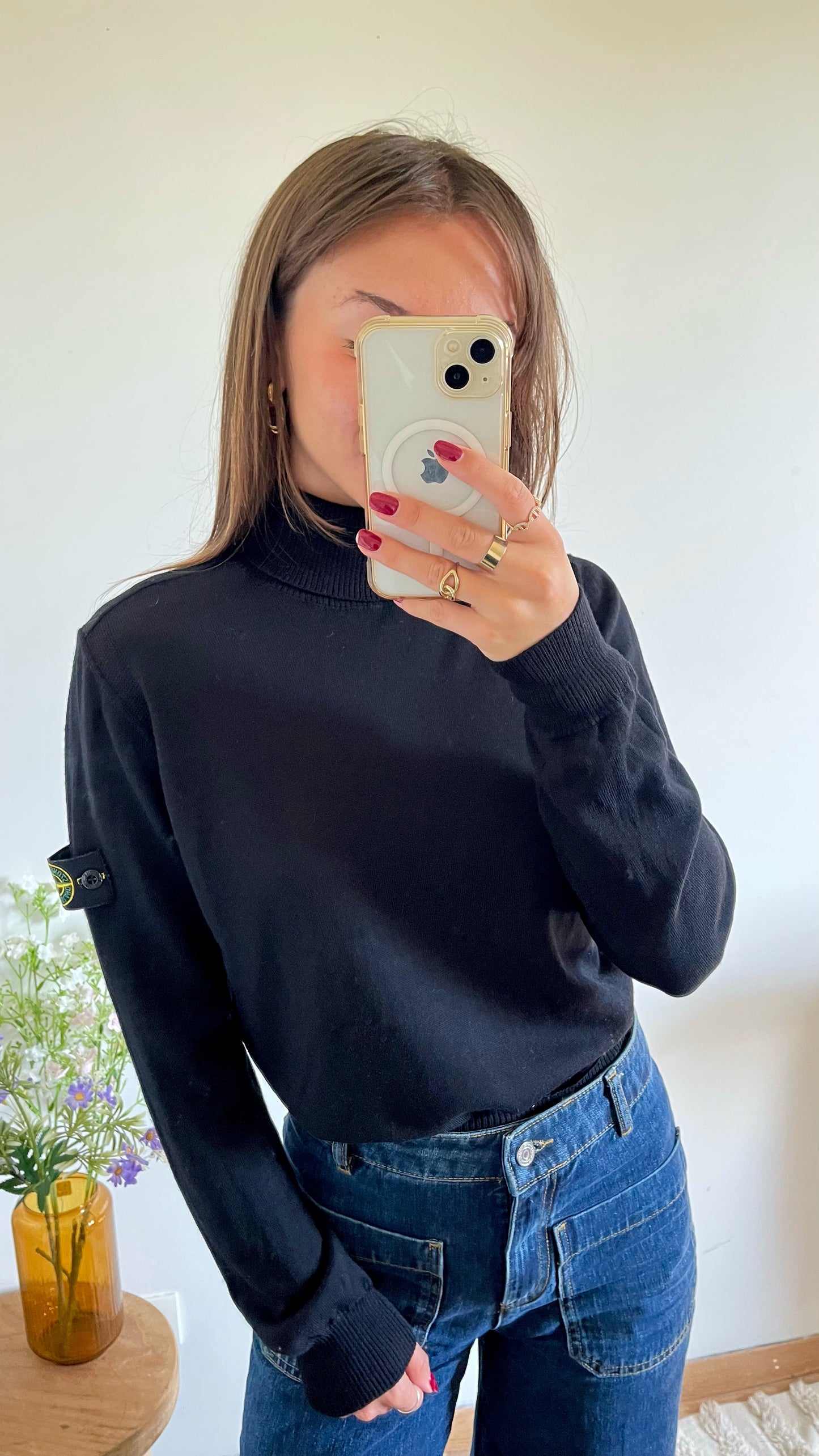 Pull col roulé noir laine Stone Island - M