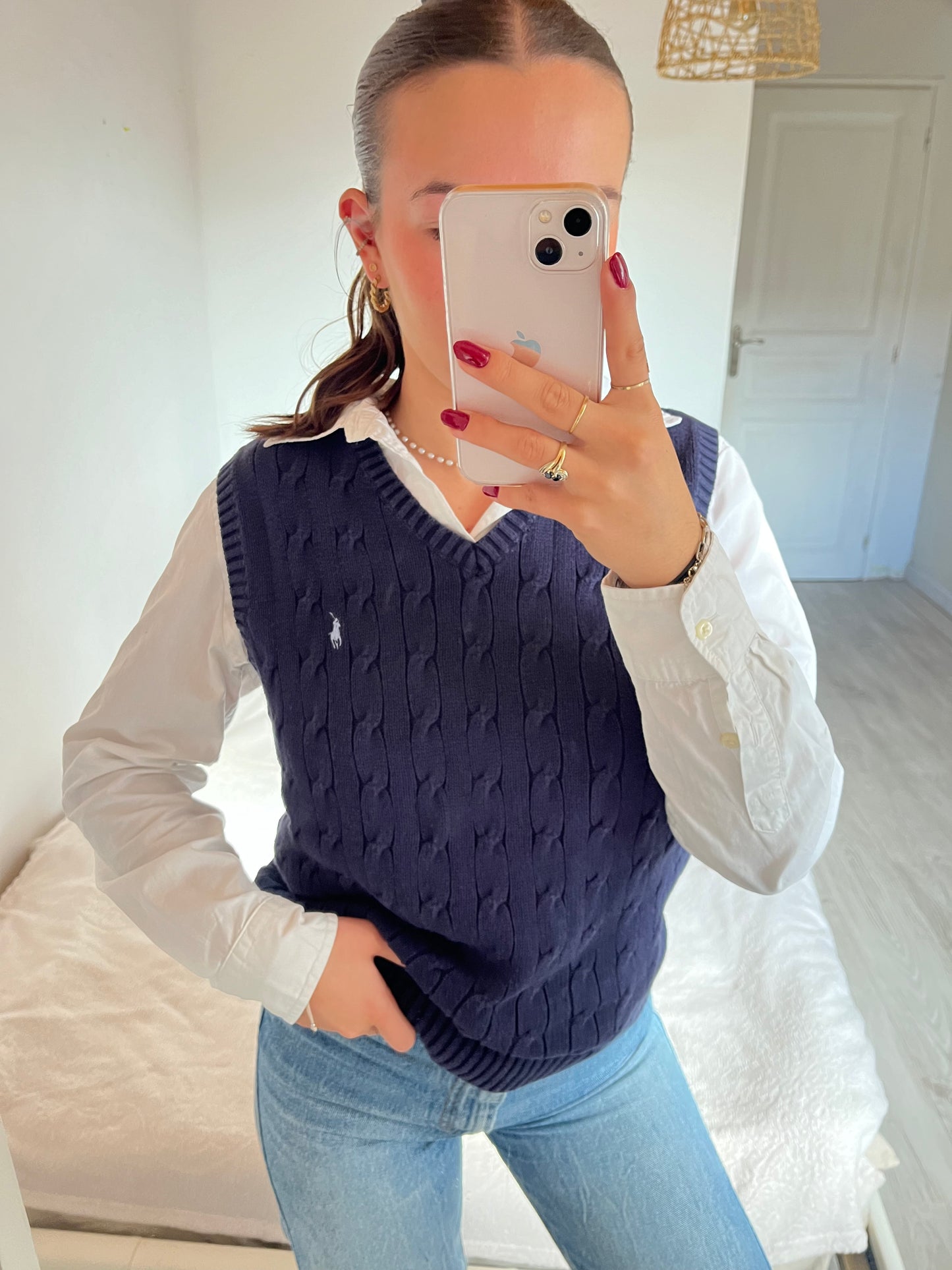 Gilet torsadé sans manches marine - S/M