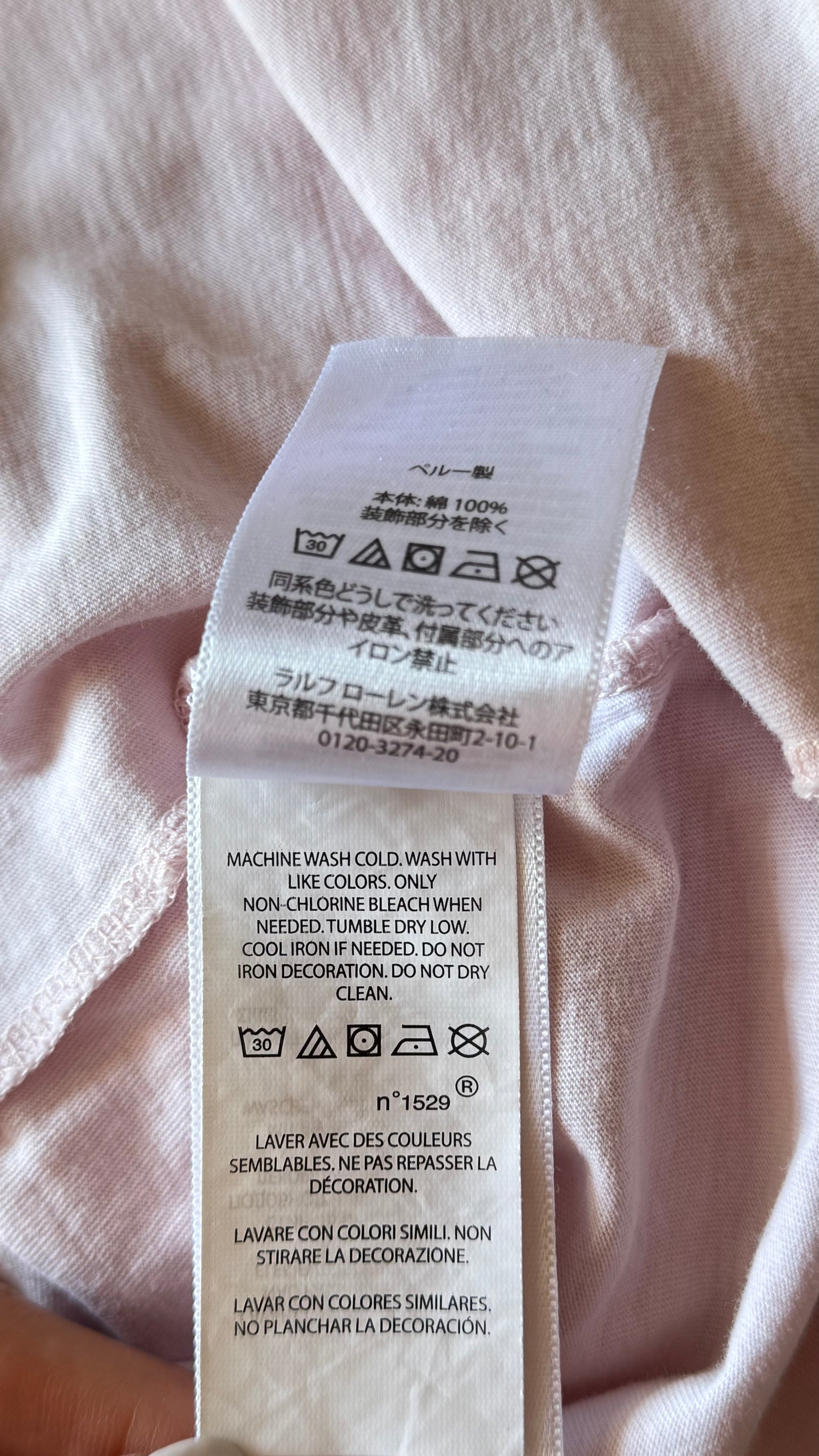 T-shirt col V rose pastel Ralph Lauren - M