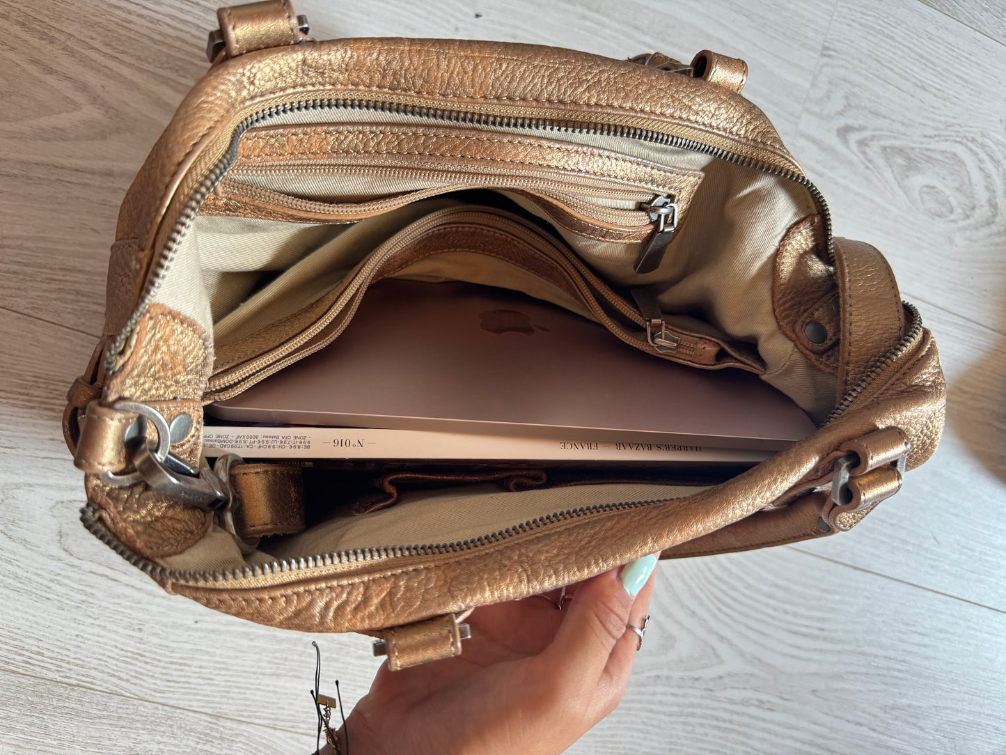 Sac doré en cuir de vachette Sabrina