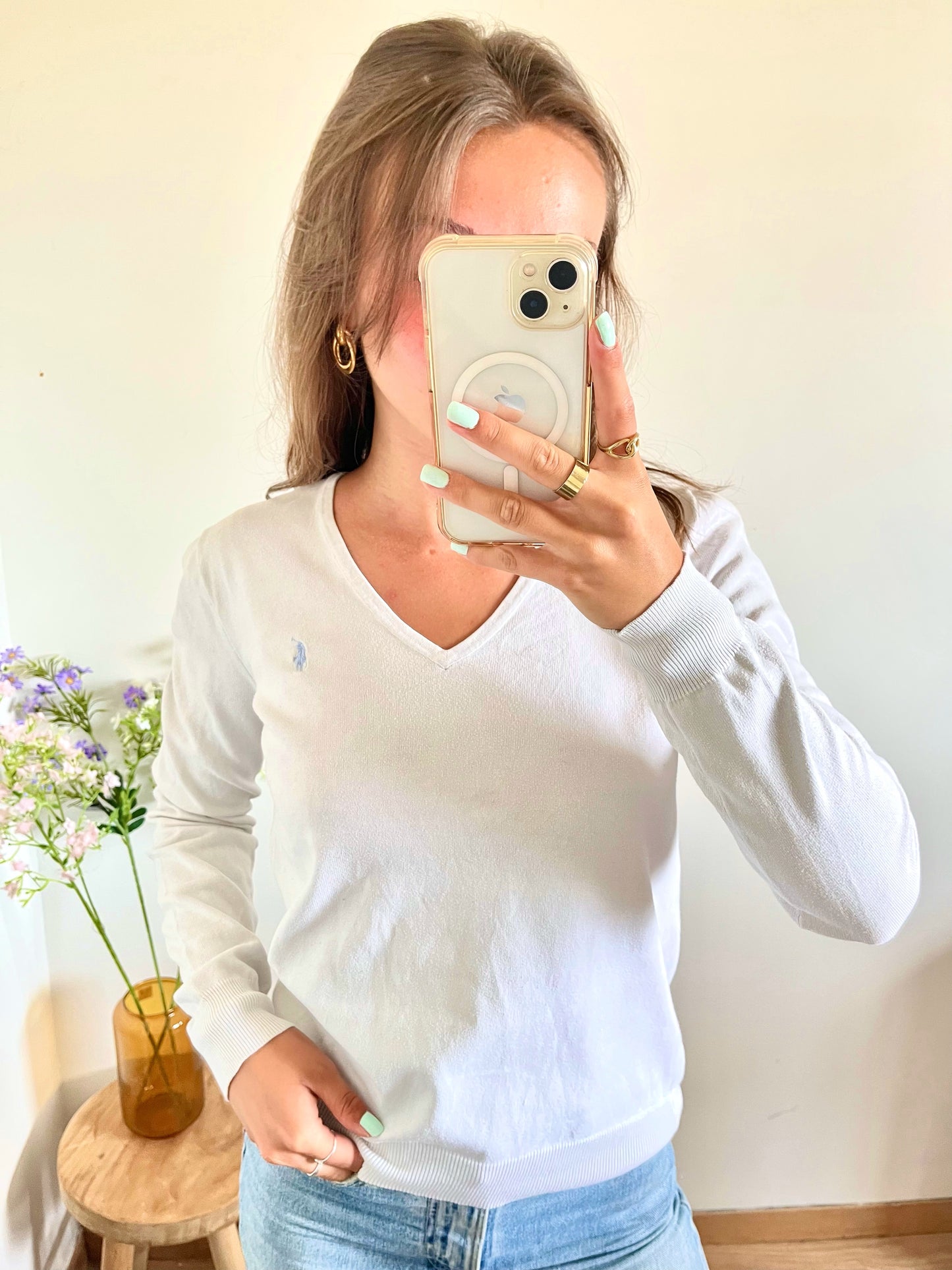 Pull col V blanc Ralph Lauren - M