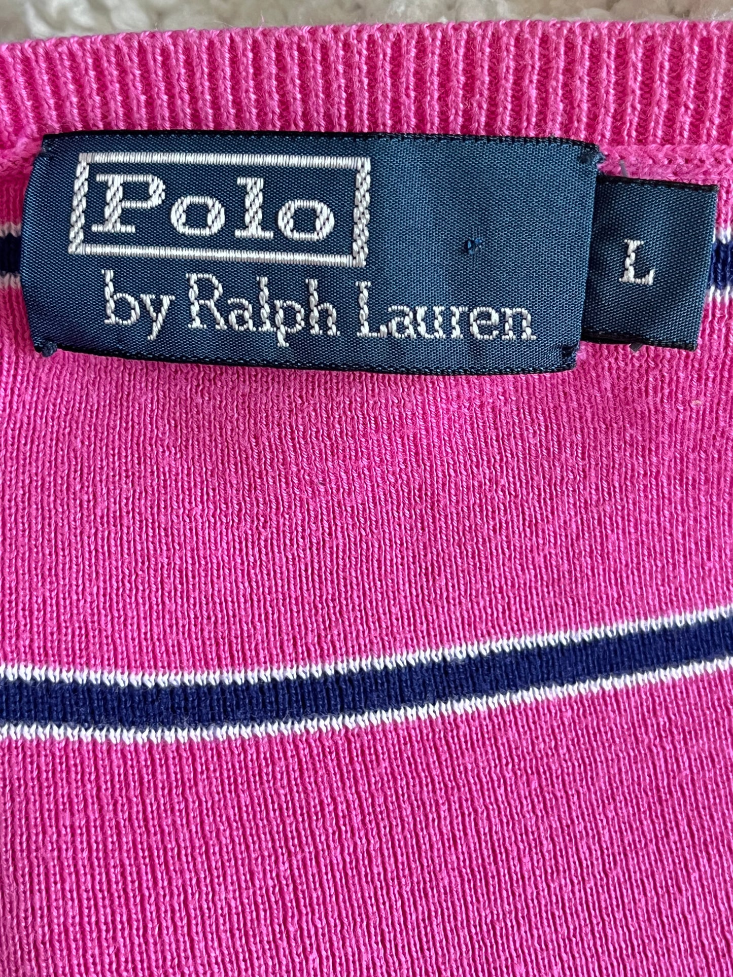 Pull col V rayé rose Ralph Lauren - L homme / XL femme