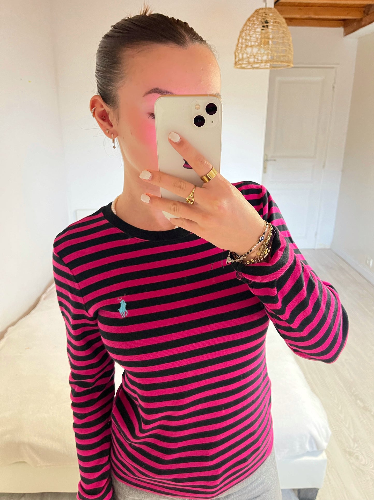 Pull à rayures roses et noires Ralph Lauren - M