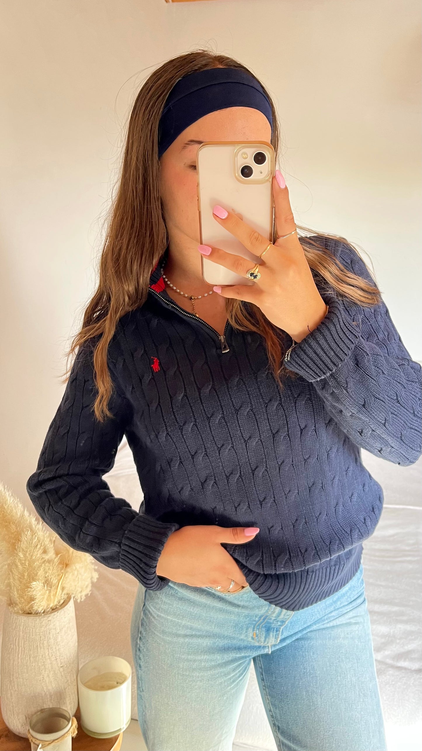 Pull torsadé demi-zippé marine Ralph Lauren - S