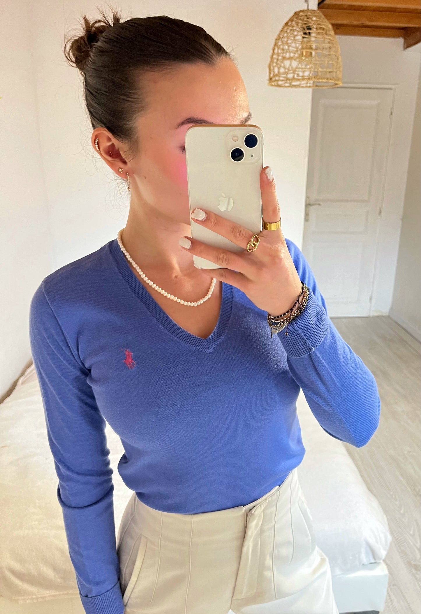 Pull col V bleu Ralph Lauren - S