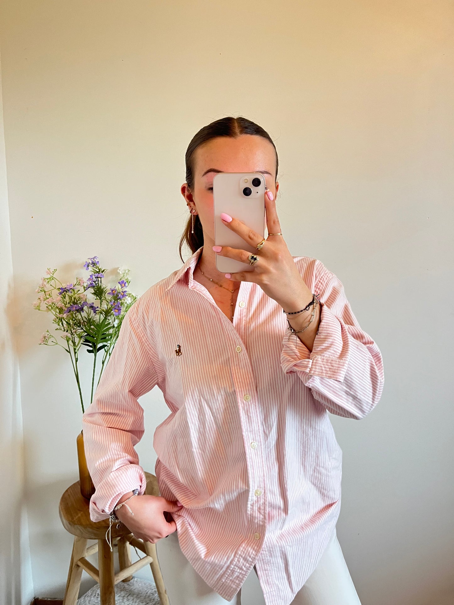 Chemise rayée rose pastel Ralph Lauren - M/L.