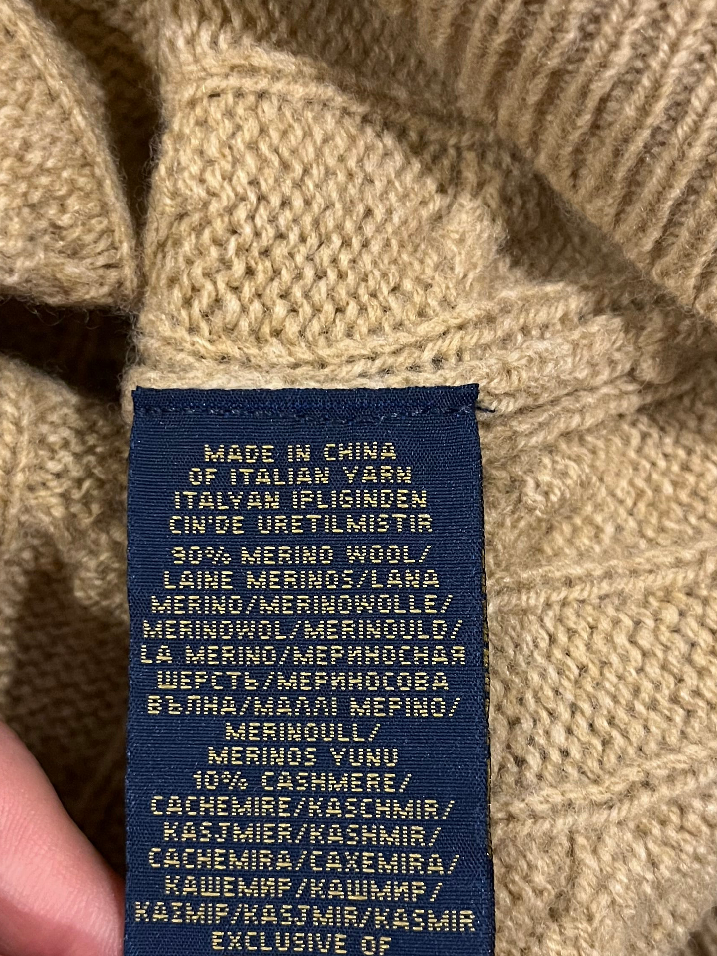 Pull torsadé beige laine & cachemire Ralph Lauren - S
