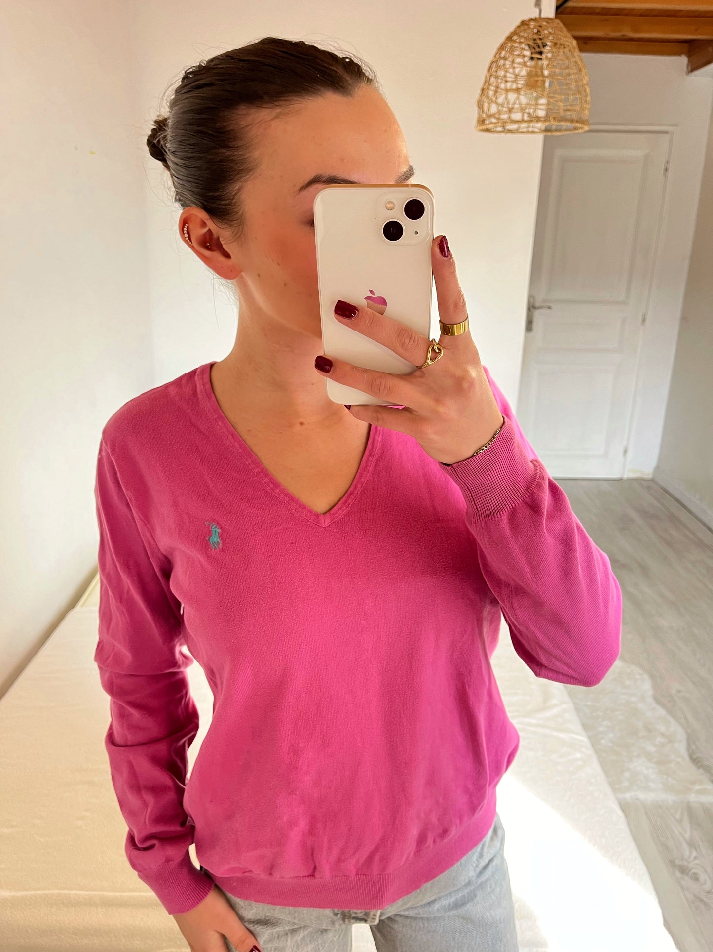 Pull col V rose Ralph Lauren - L