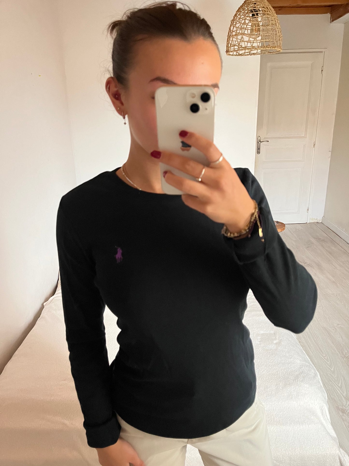 Pull col rond noir Ralph Lauren - S