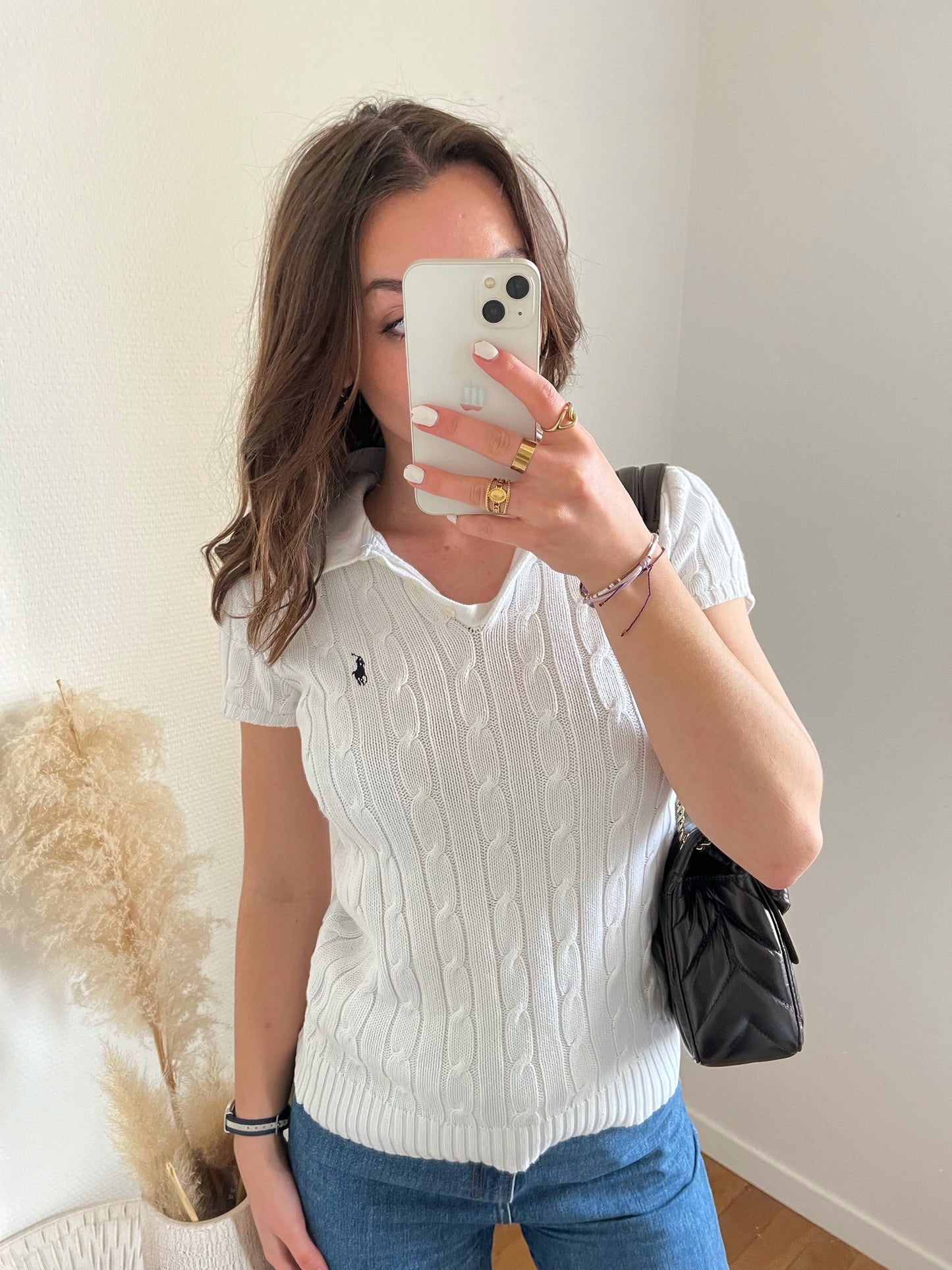 Polo torsadé manche courte blanc Ralph Lauren - M