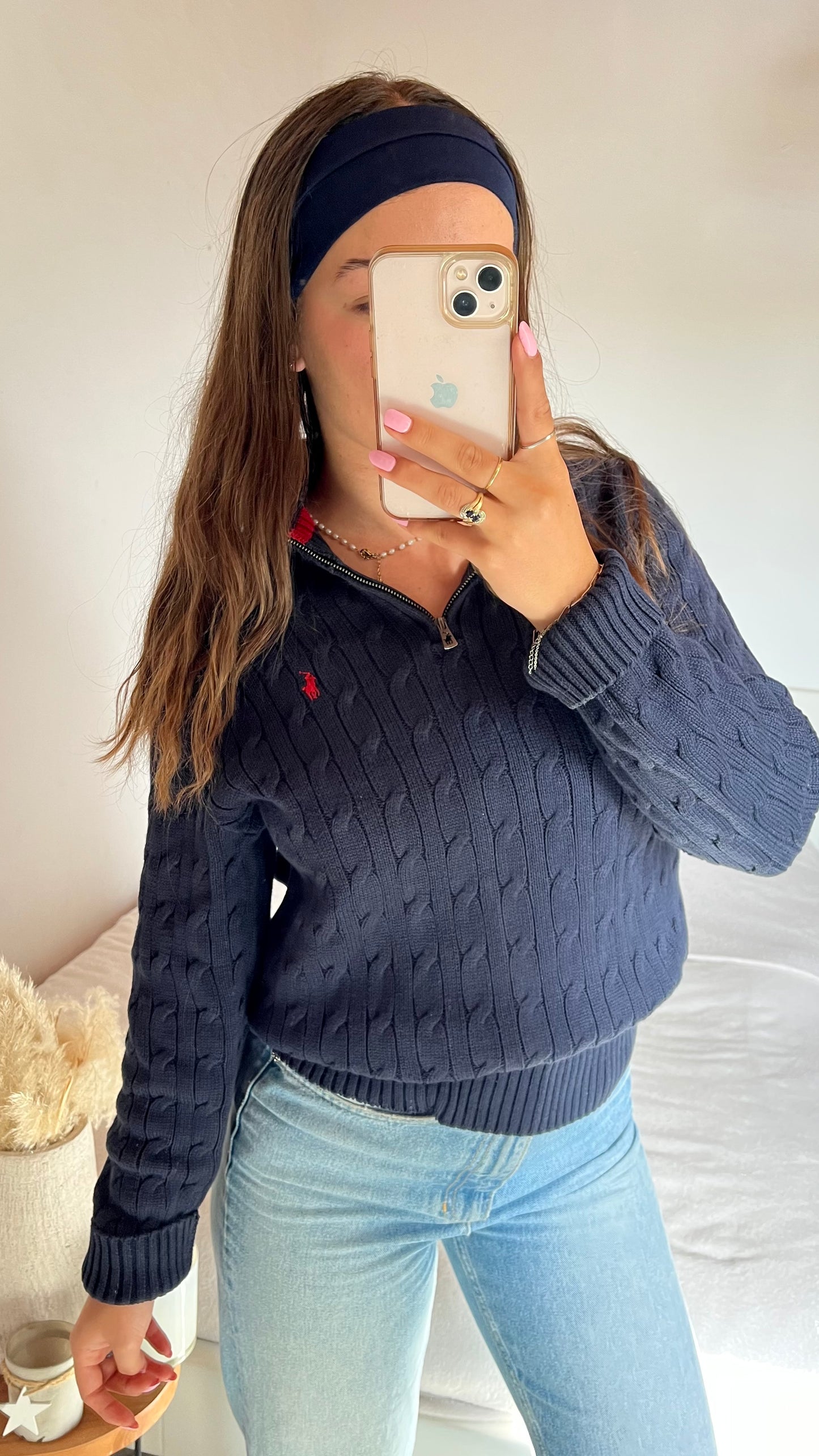 Pull torsadé demi-zippé marine Ralph Lauren - S