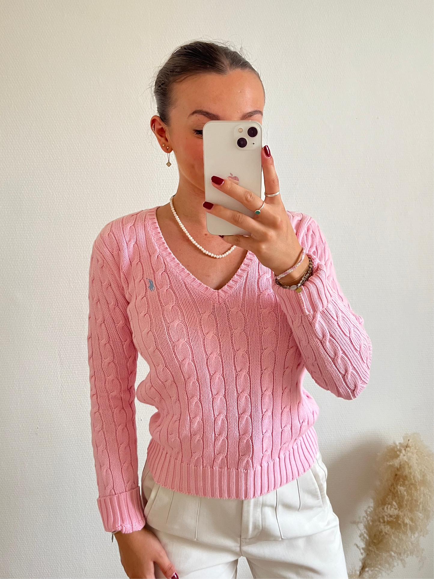 Pull torsadé rose pastel Ralph Lauren - S