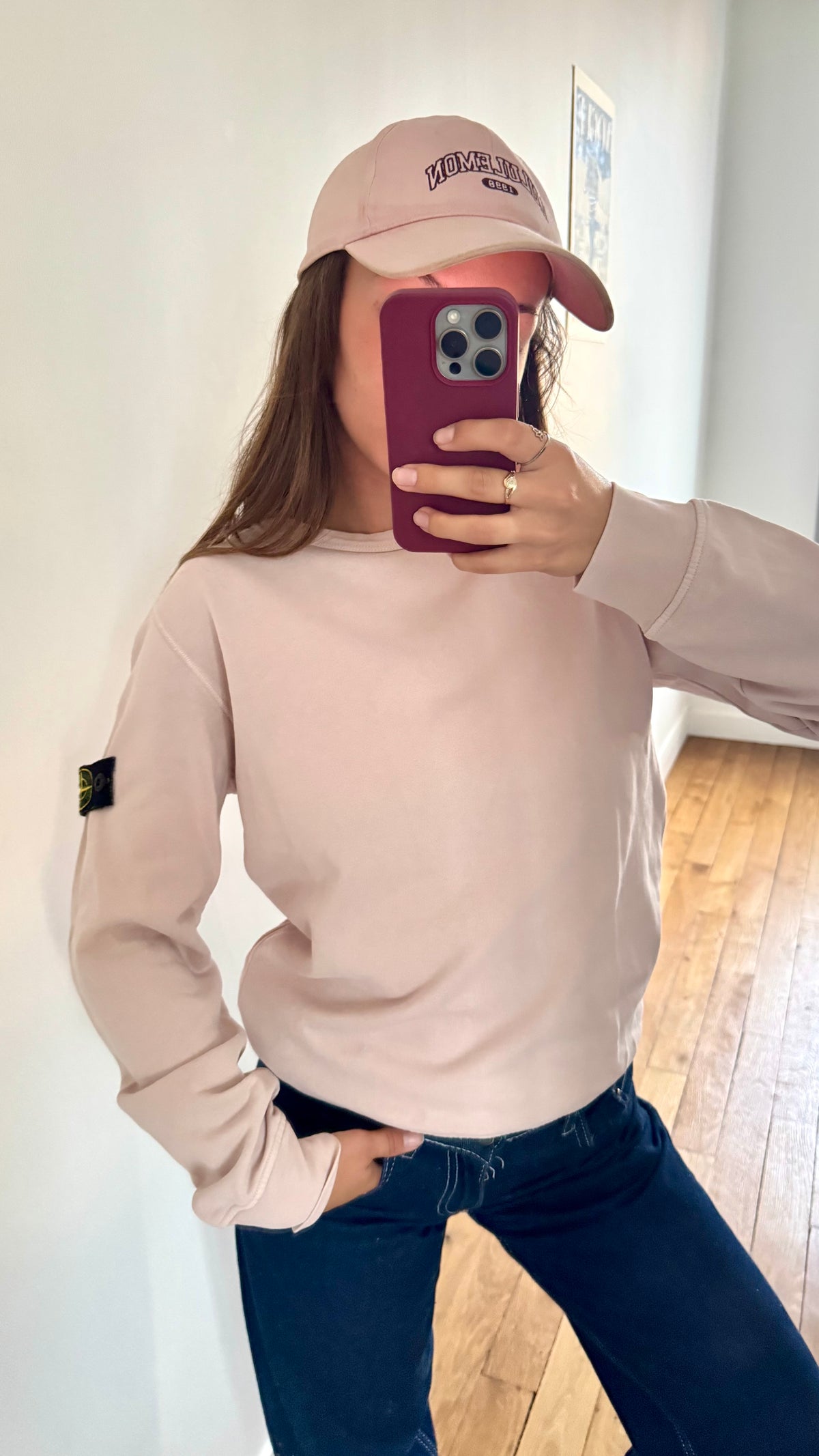 Pull col rond rose pastel Stone Island - S