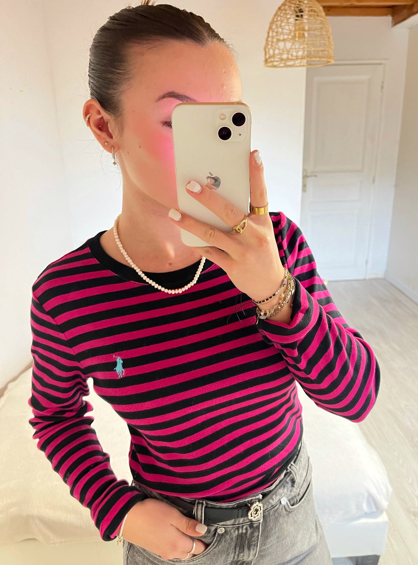 Pull à rayures roses et noires Ralph Lauren - M