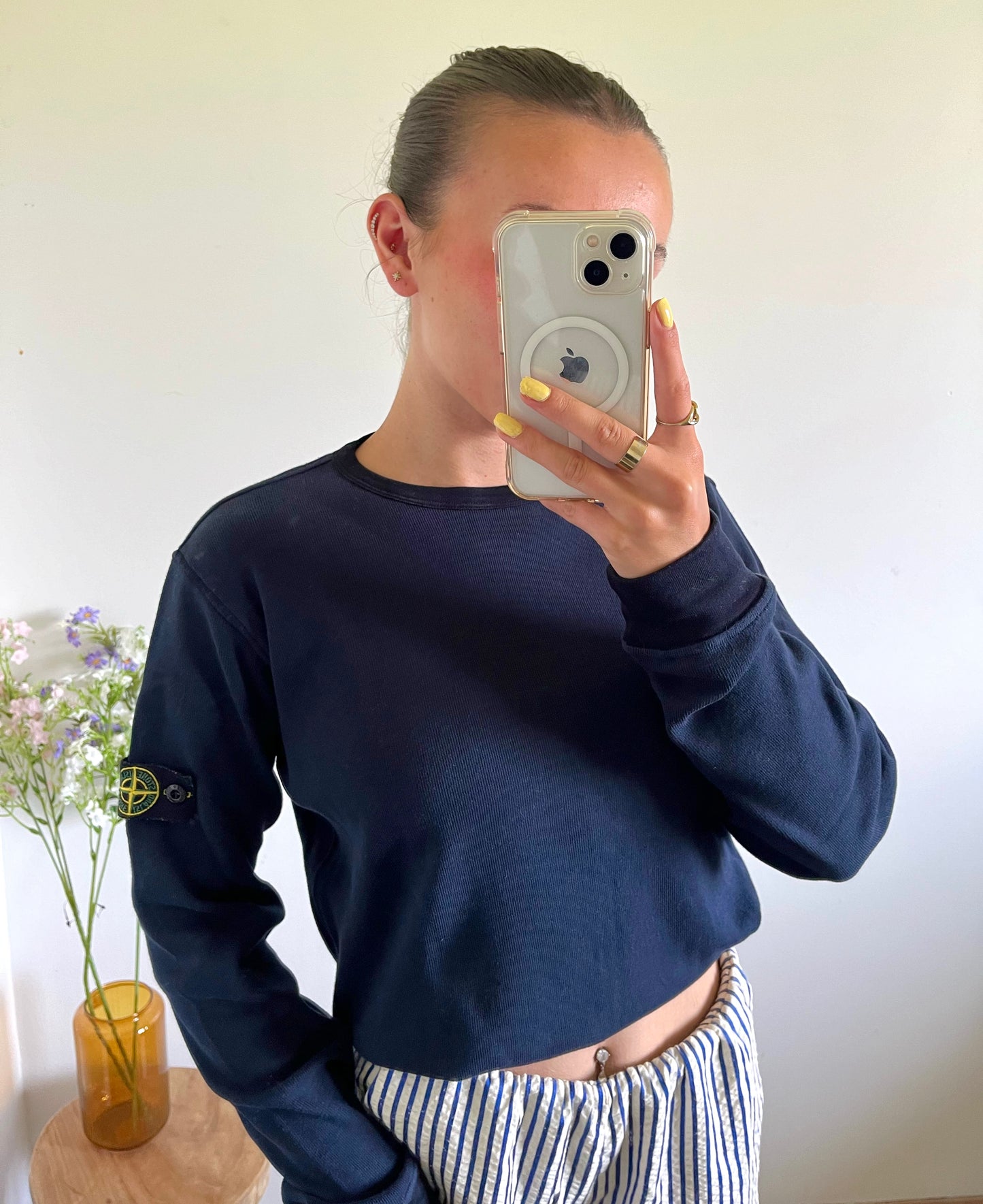Pull col rond bleu marine Stone Island - M
