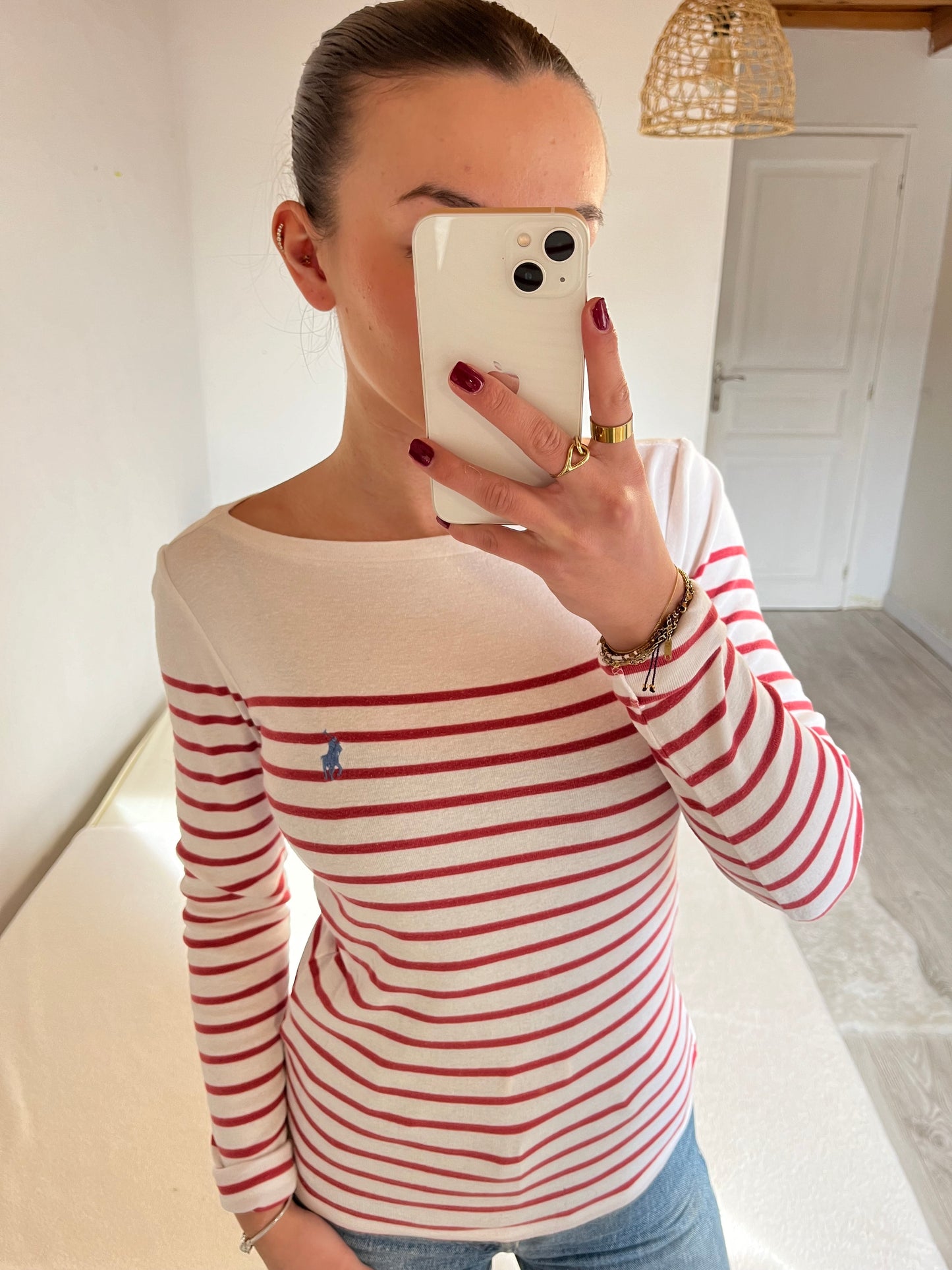 Pull col bateau marinière rouge Ralph Lauren - XS