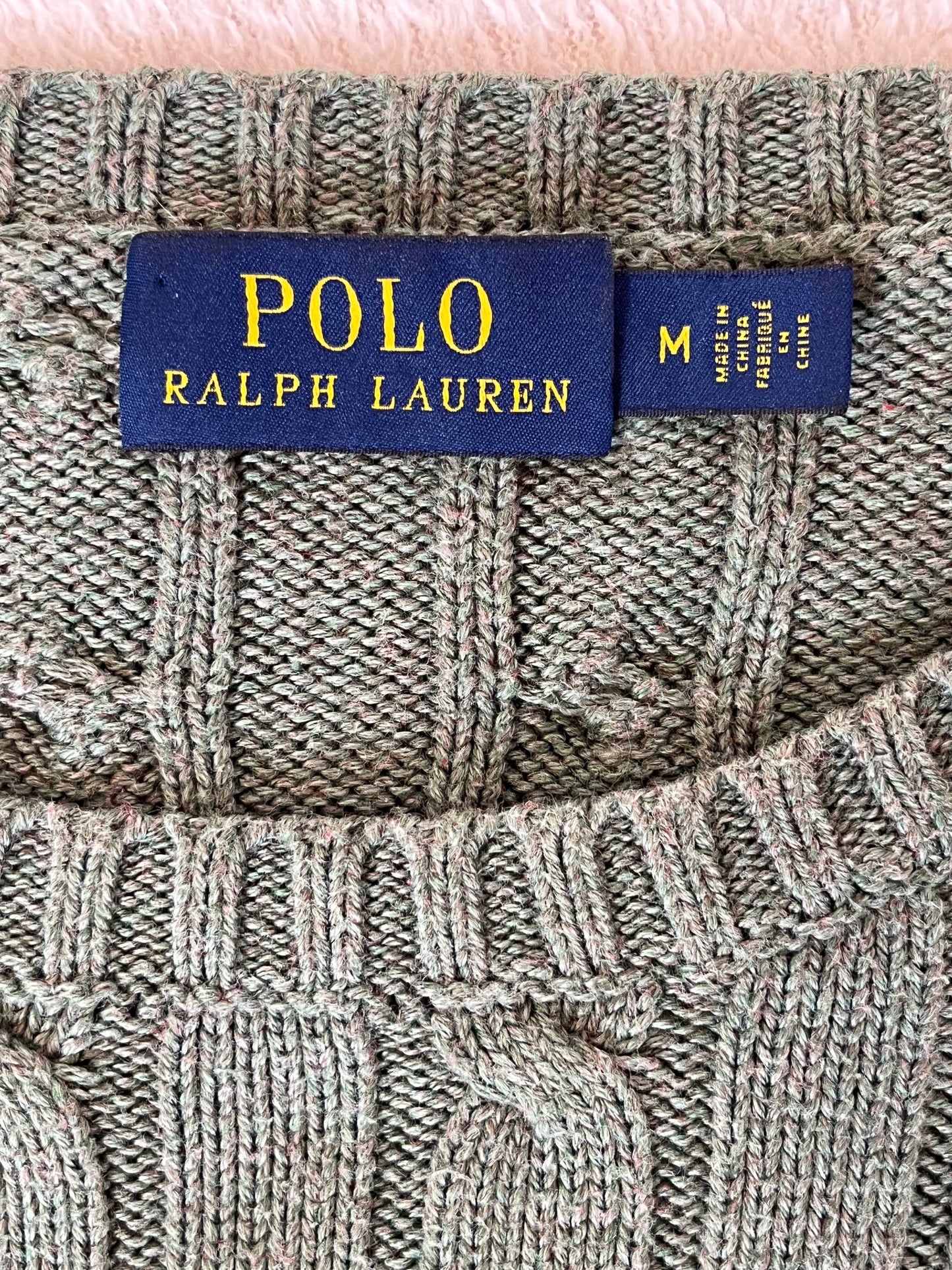 Pull torsadé col rond kaki clair Ralph Lauren - M
