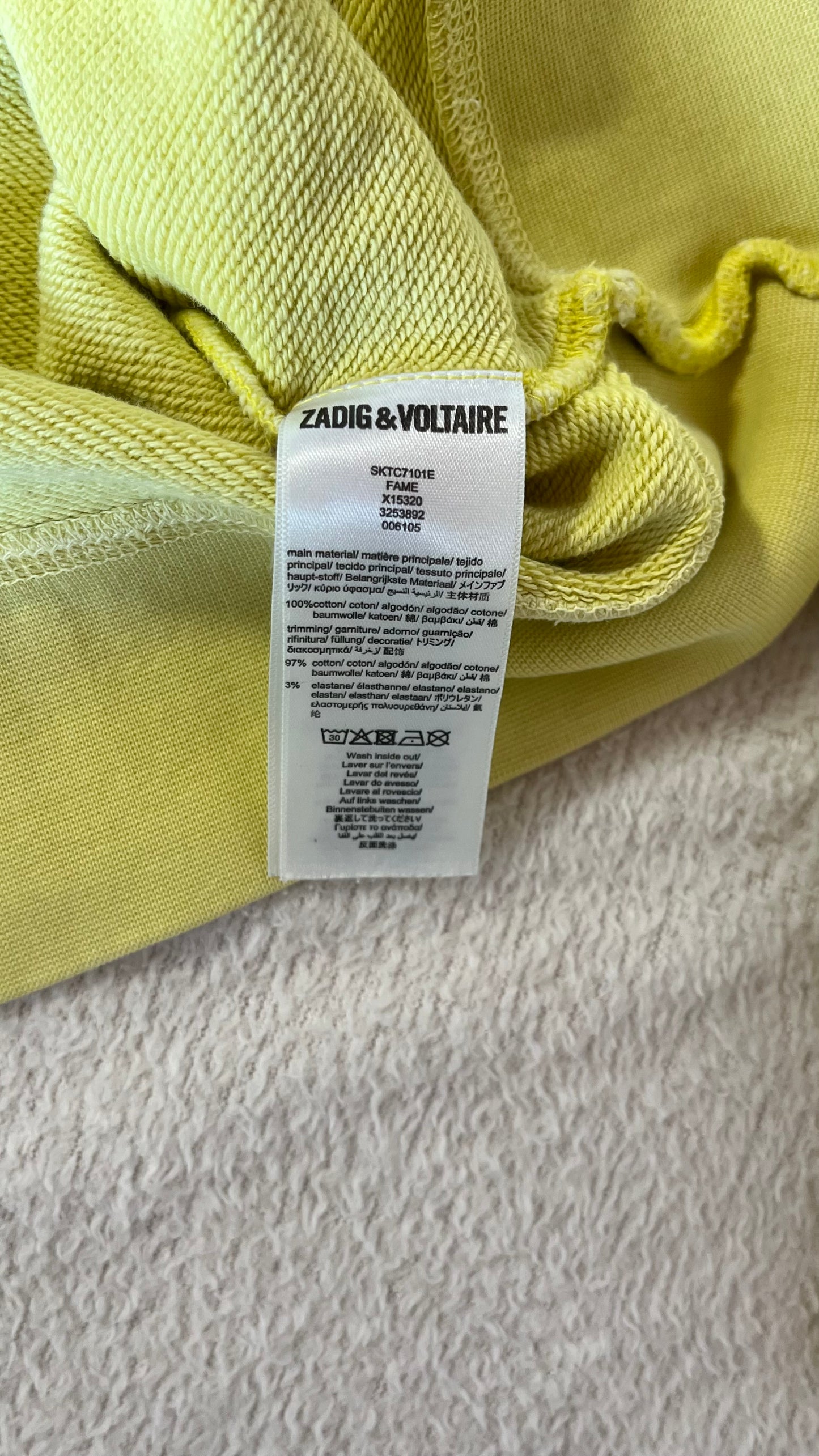 Sweat col rond jaune pastel Zadig & Voltaire - S