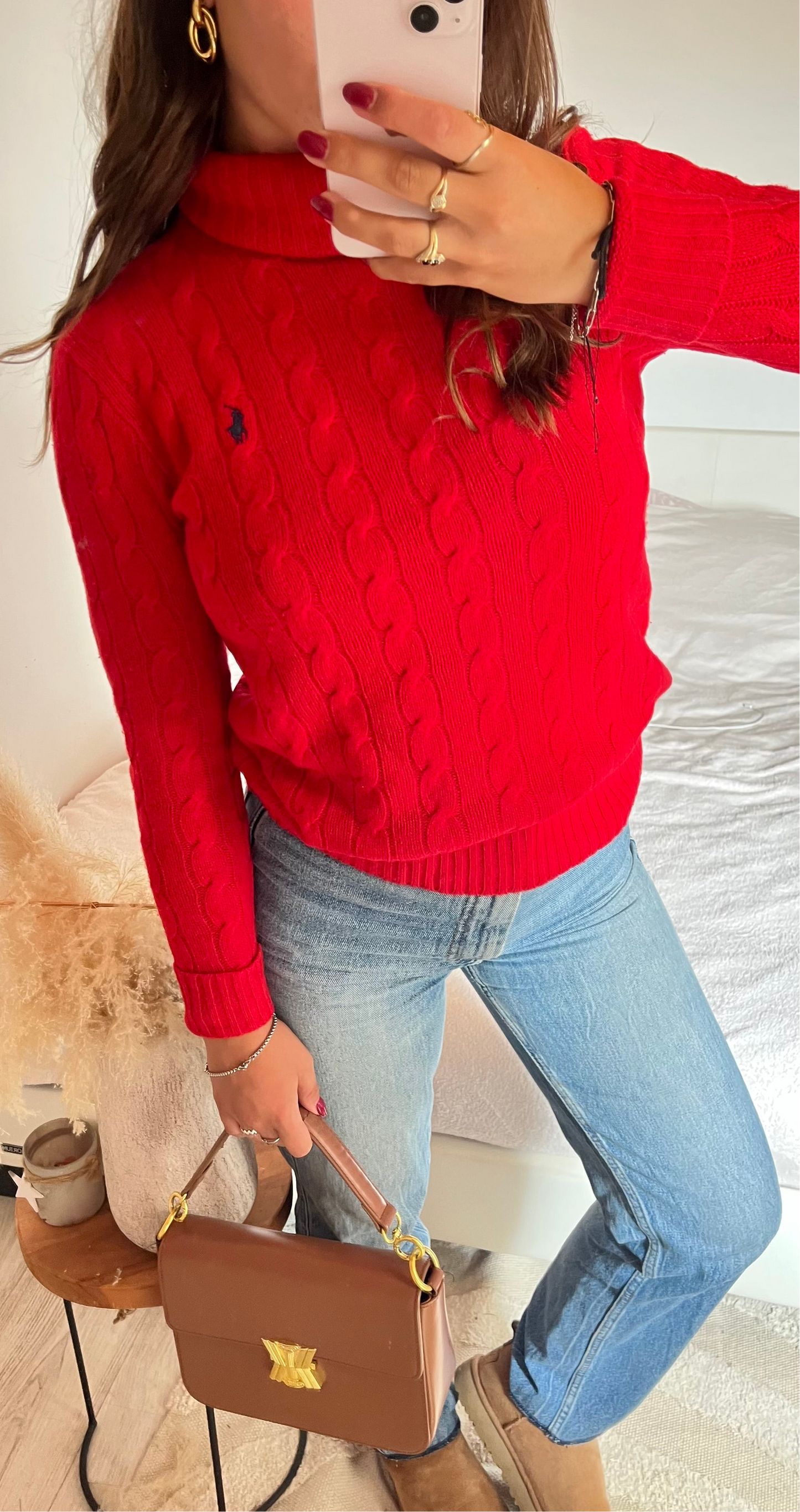 Pull torsadé rouge laine & cachemire Ralph Lauren - XS