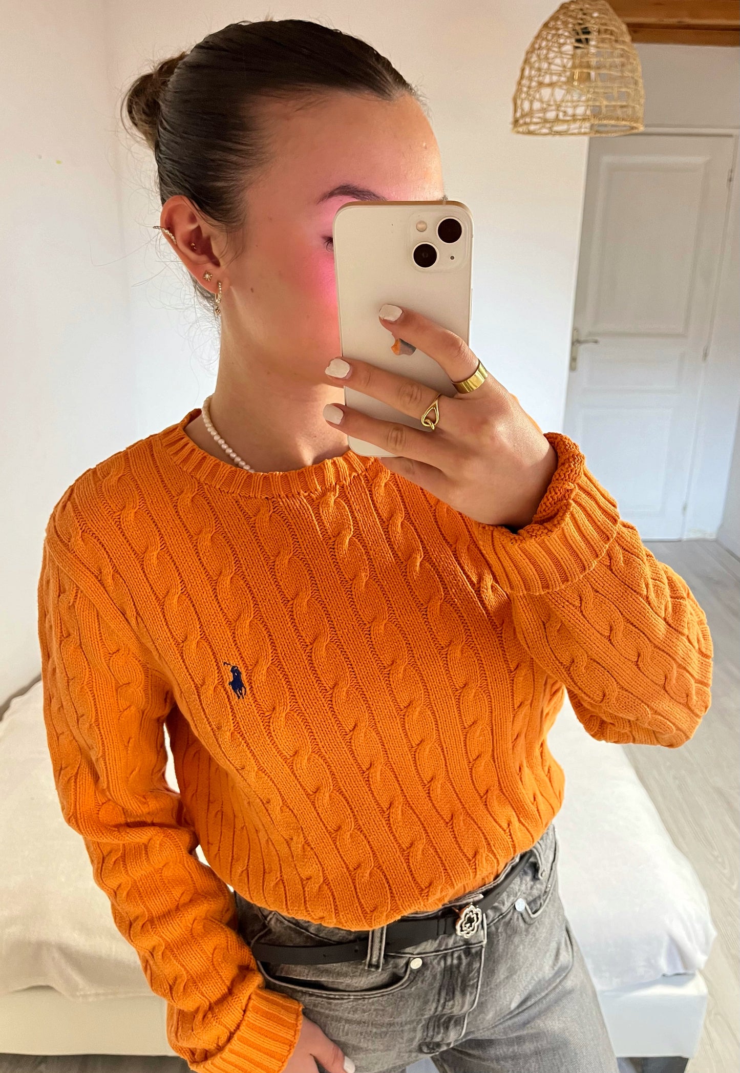 Pull torsadé col rond orange Ralph Lauren - L