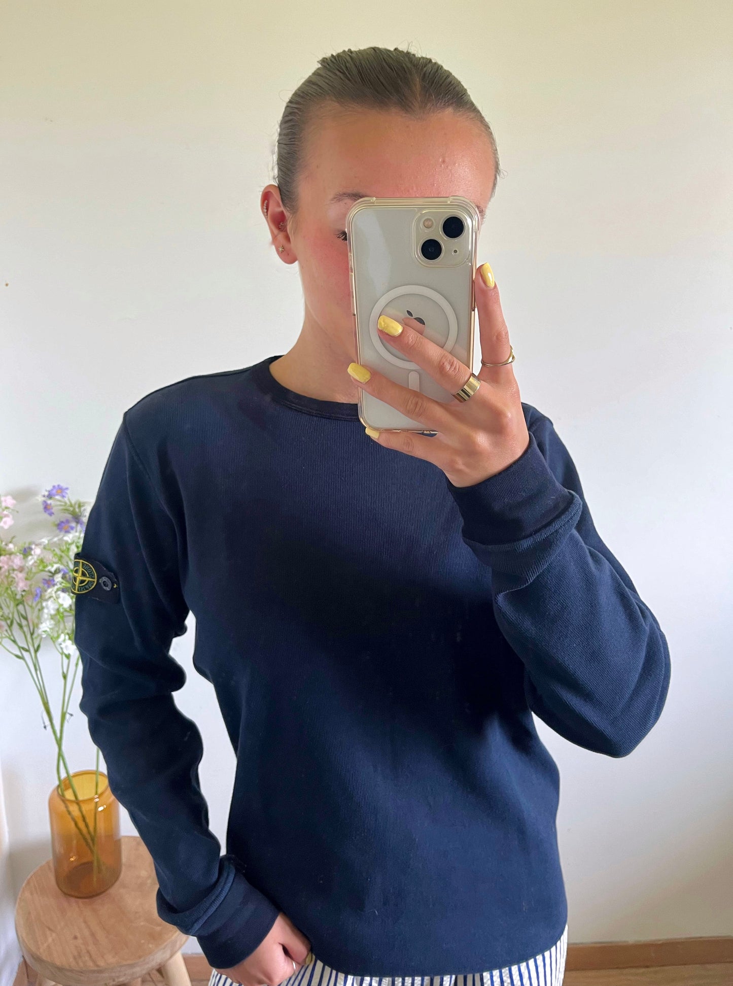Pull col rond bleu marine Stone Island - M