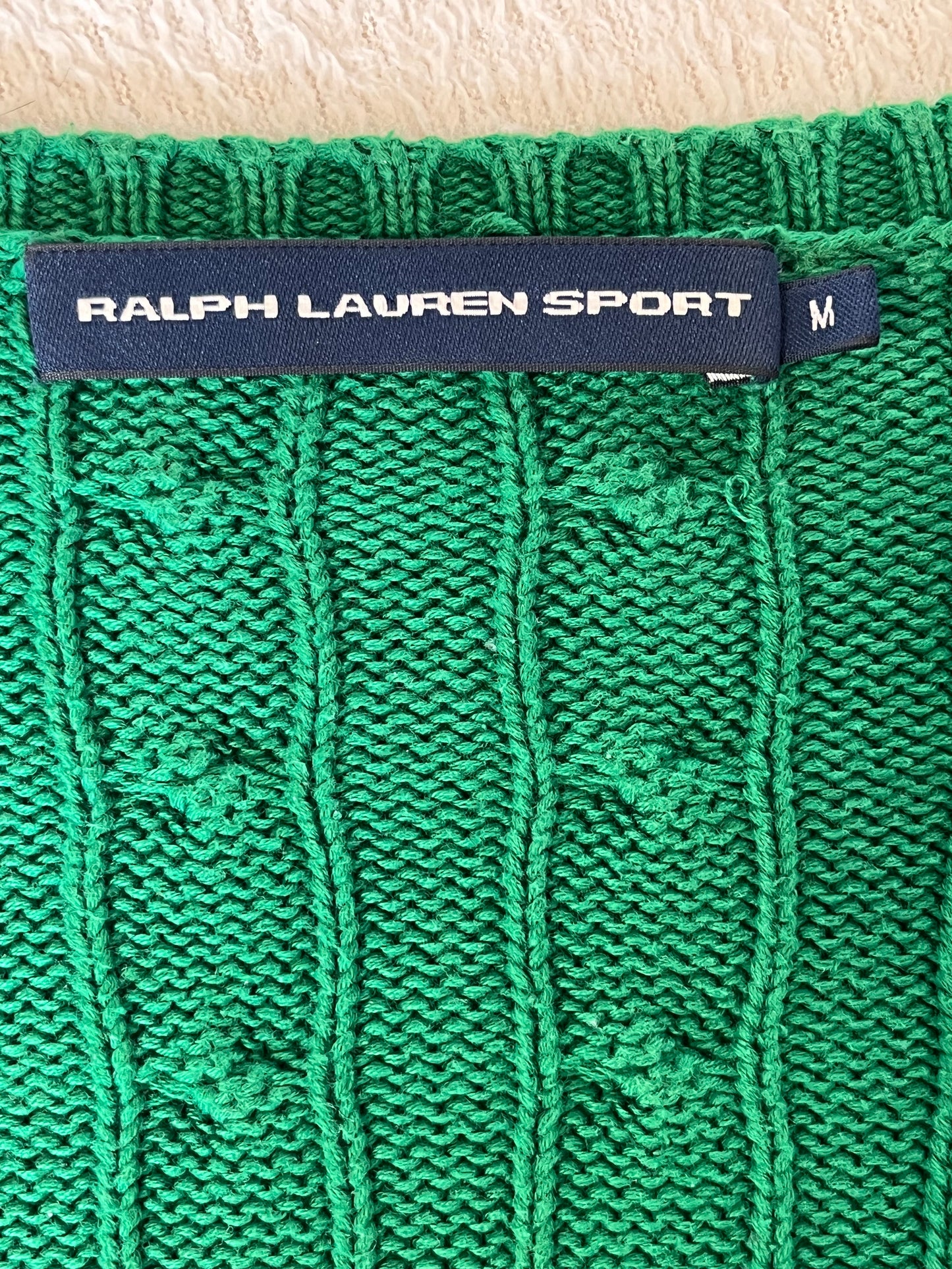 Pull torsadé col V vert Ralph Lauren - M