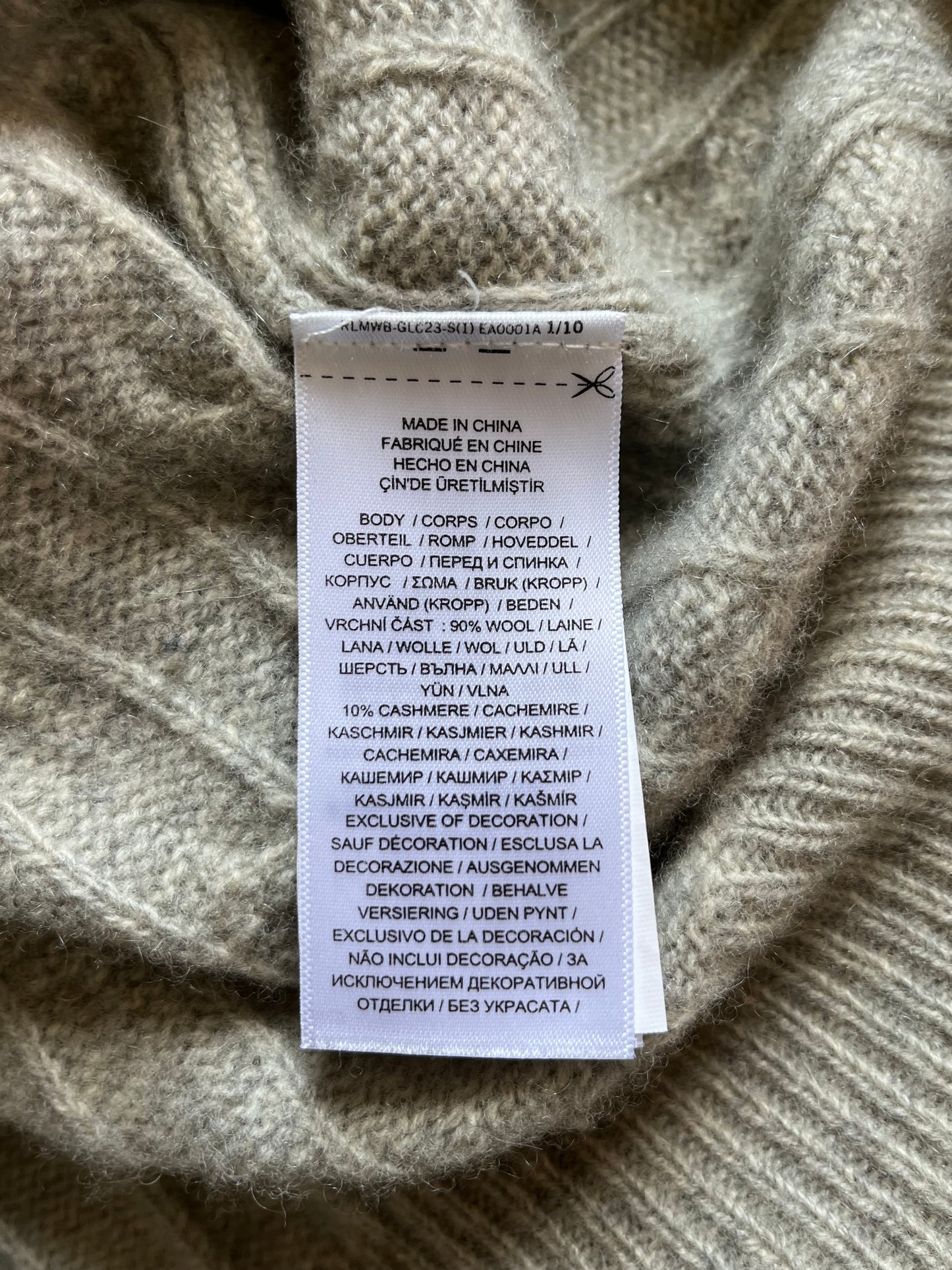 Pull torsadé gris laine et cachemire Ralph Lauren - M