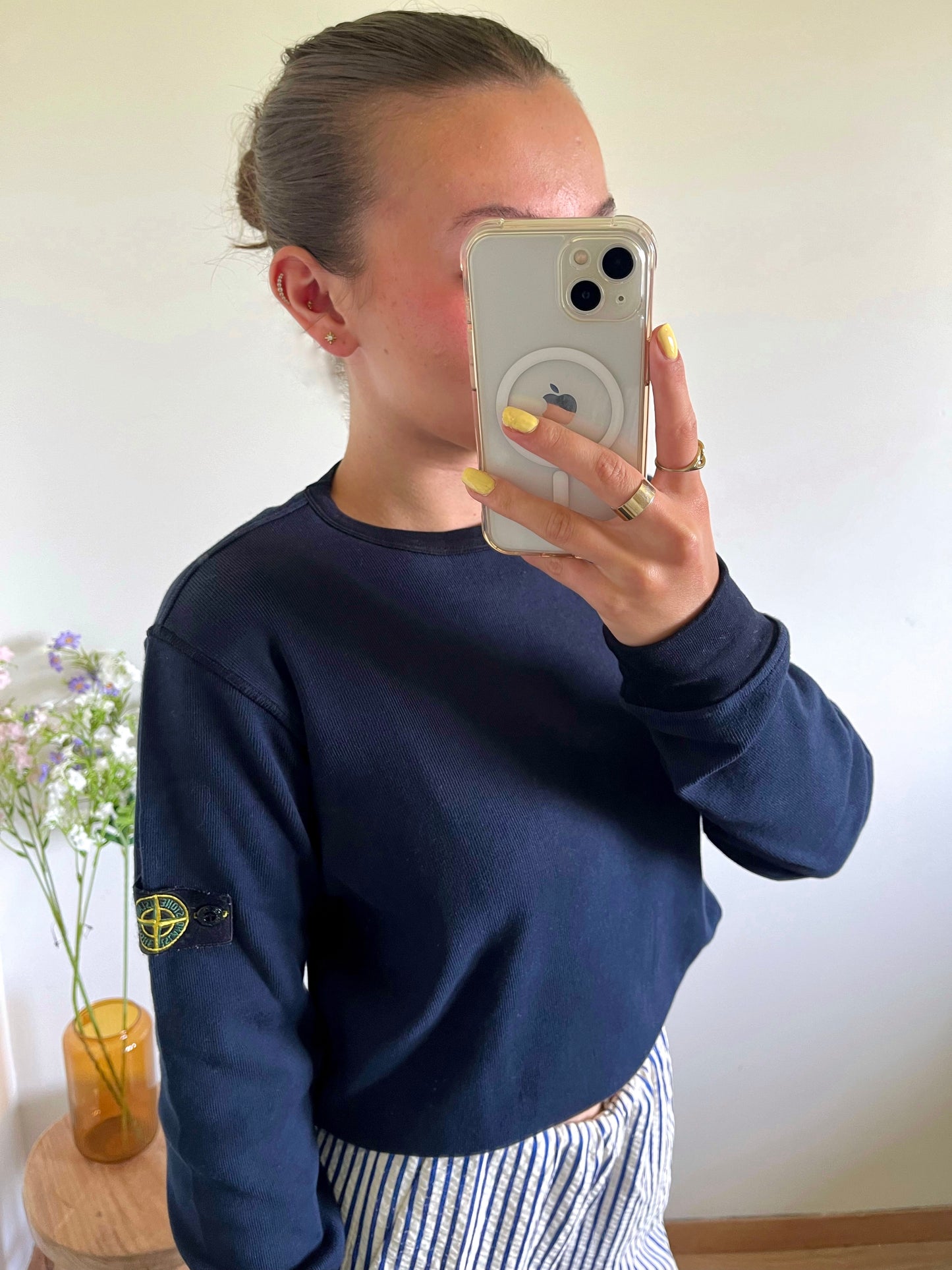 Pull col rond bleu marine Stone Island - M