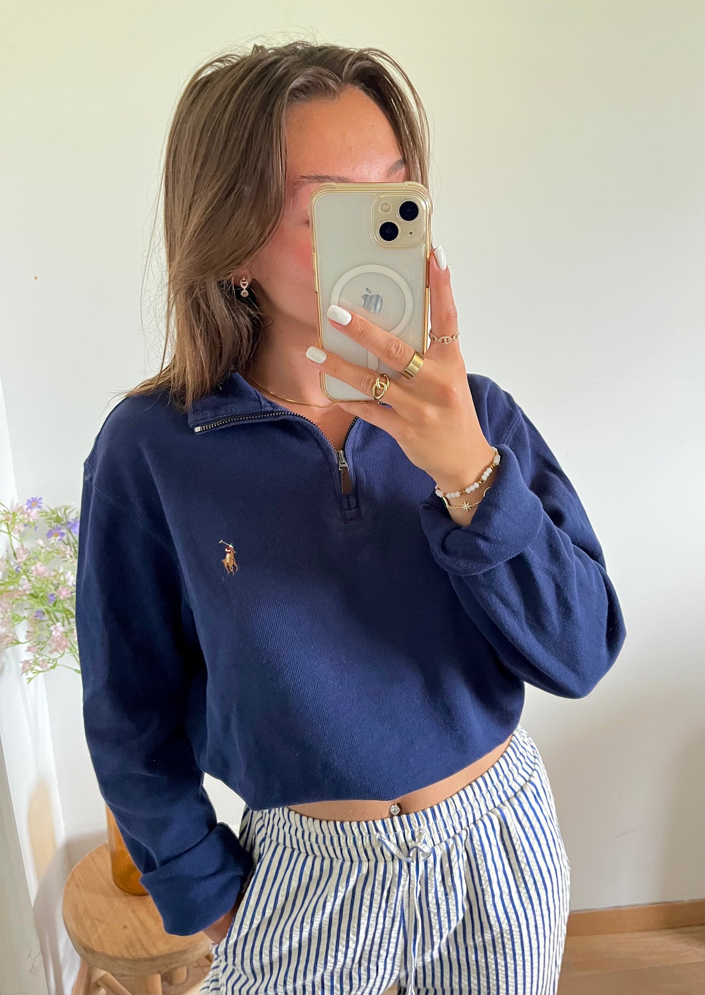 Pull demi-zip velours côtelé bleu marine - S homme / L femme