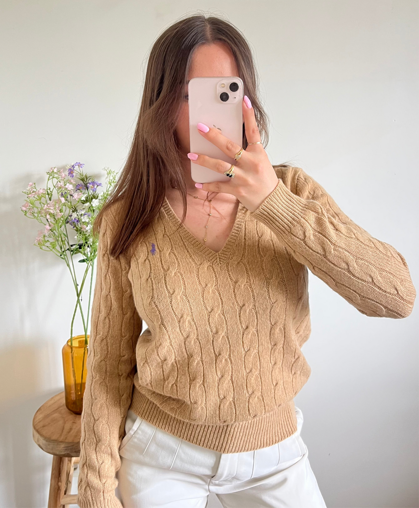 Pull torsadé beige laine & cachemire Ralph Lauren - S