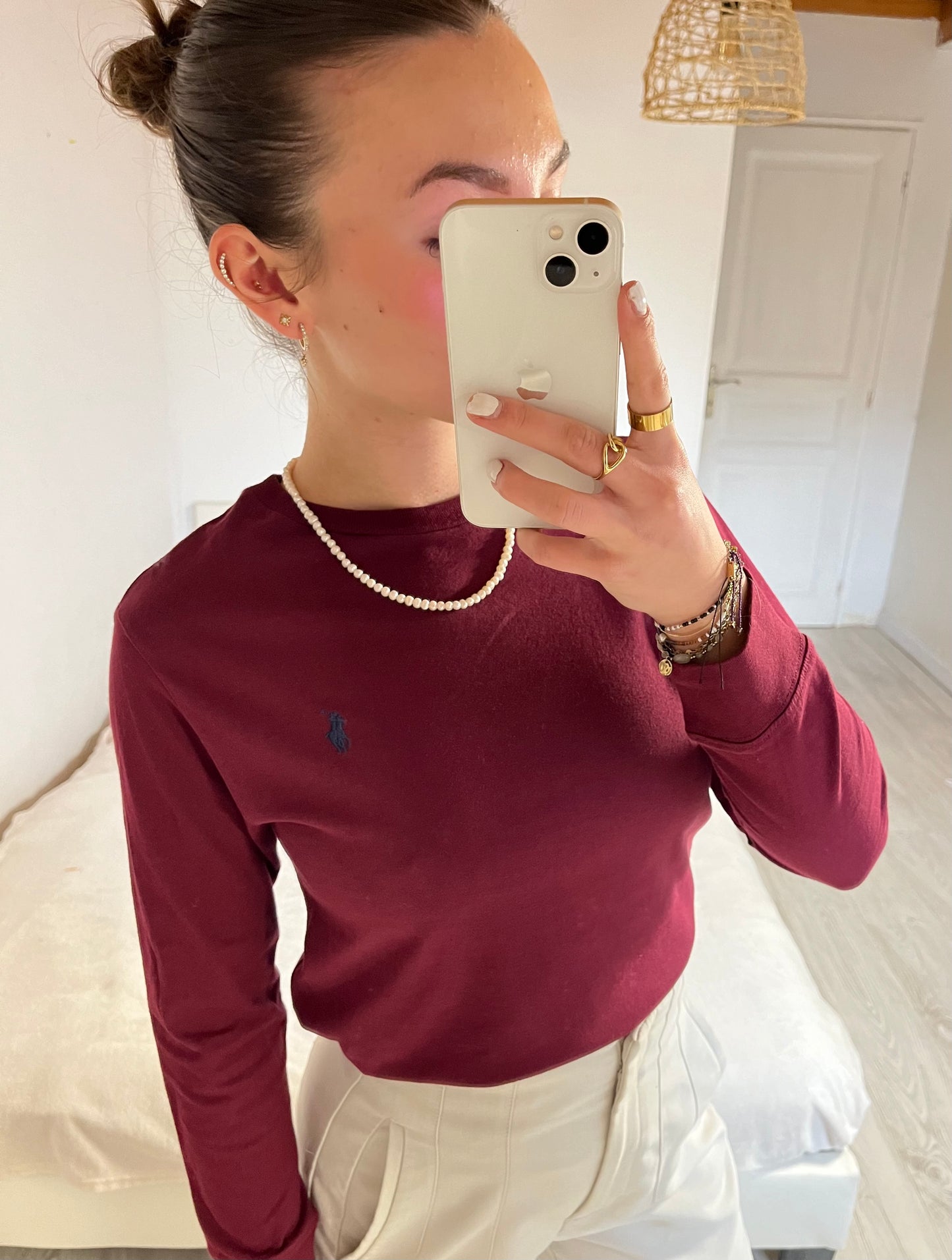 Pull col rond bordeaux Ralph Lauren - XS